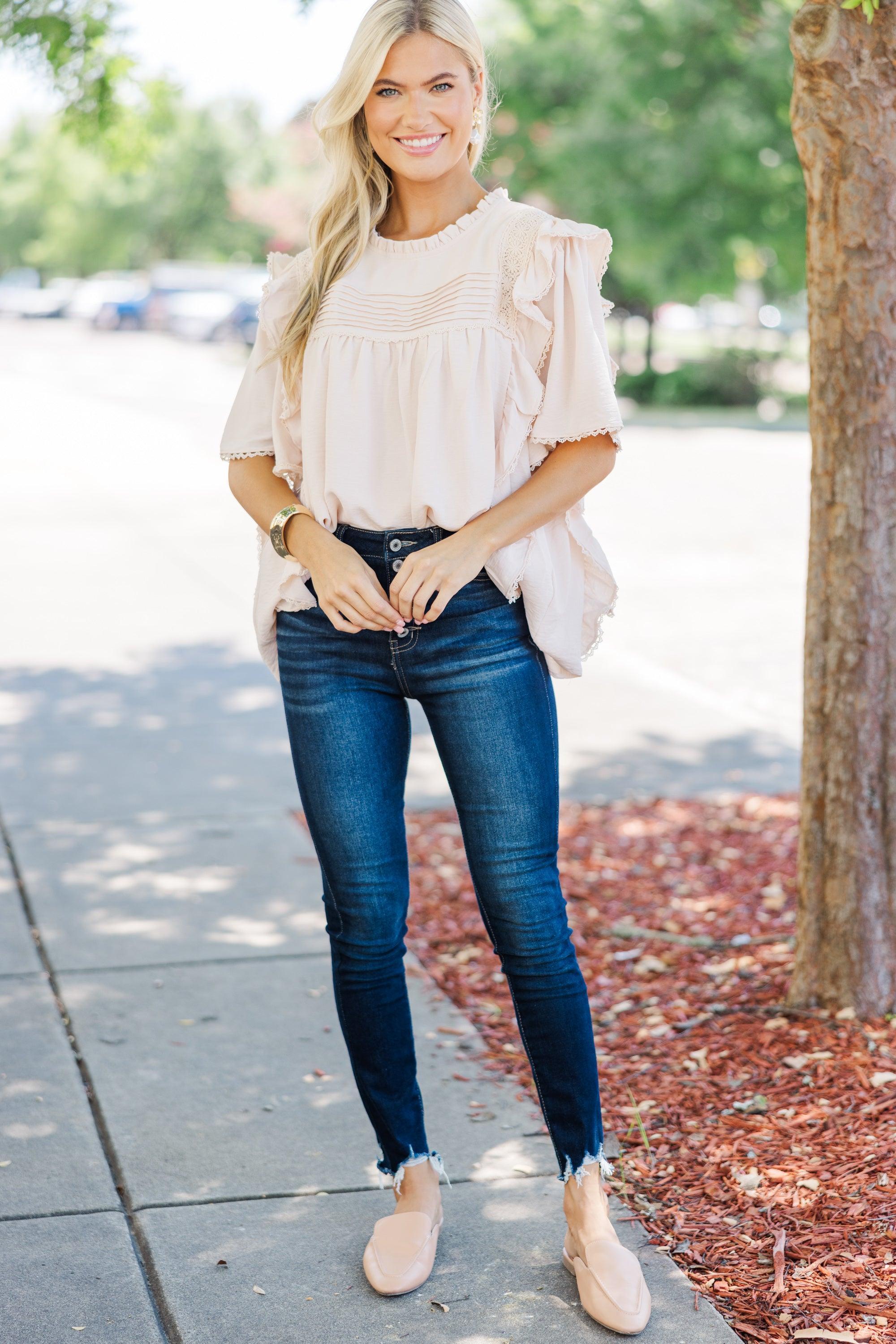 Step It Up Natural White Ruffled Blouse Female Product Image