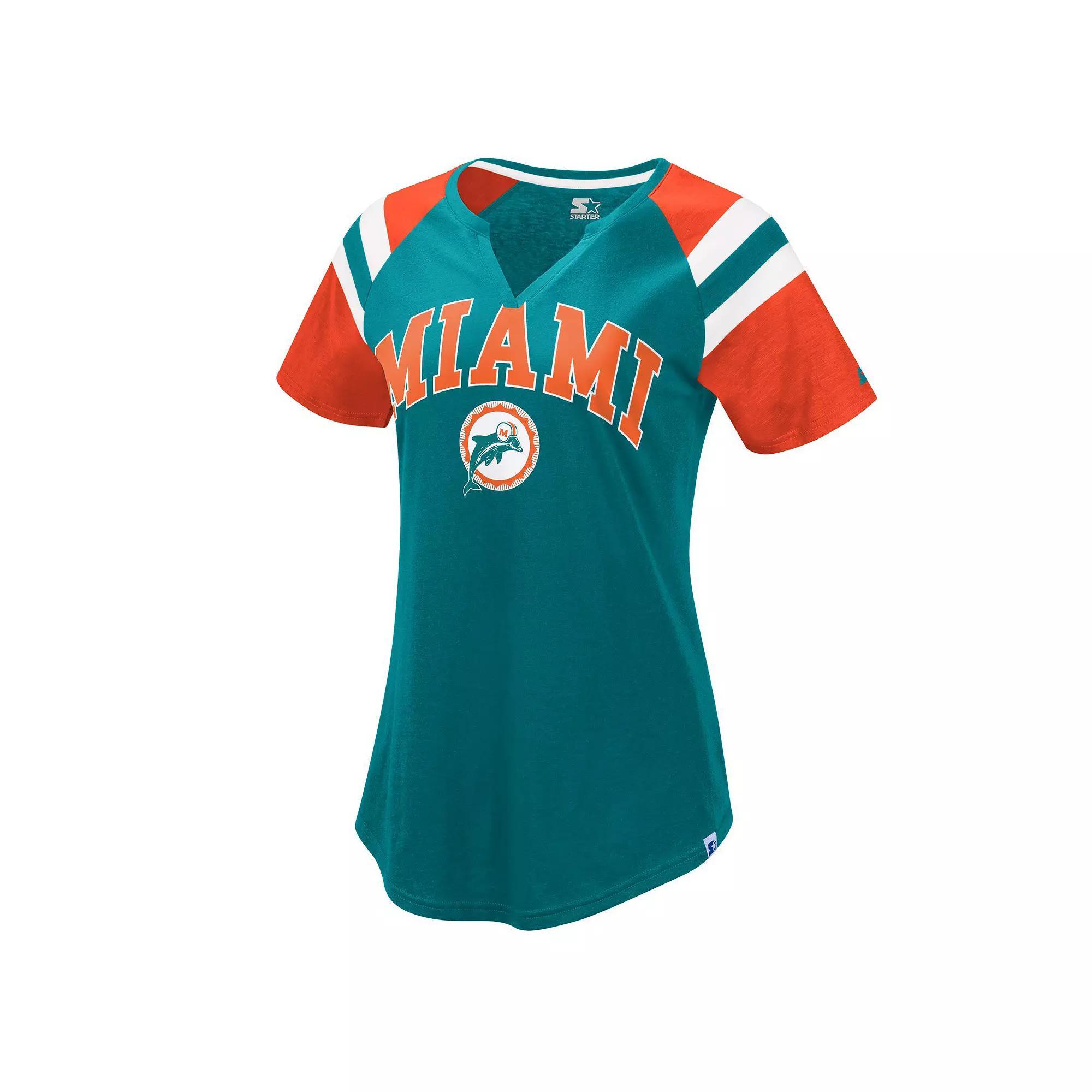 Women's Starter Royal/Orange Denver Broncos Game On Notch Neck Raglan T-Shirt, Size: Small, Blue Product Image