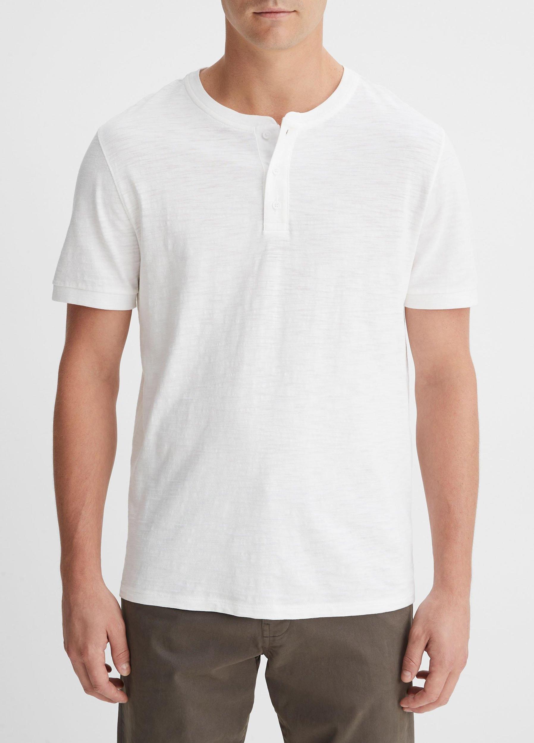 Mens Slub Cotton Short Sleeve Henley, White, Size L Vince Product Image