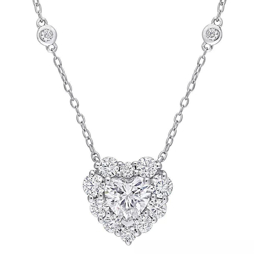 Stella Grace Sterling Silver 2 Carat T.W. Lab-Created Moissanite Halo Heart Necklace, Women's, Size: 18" Product Image