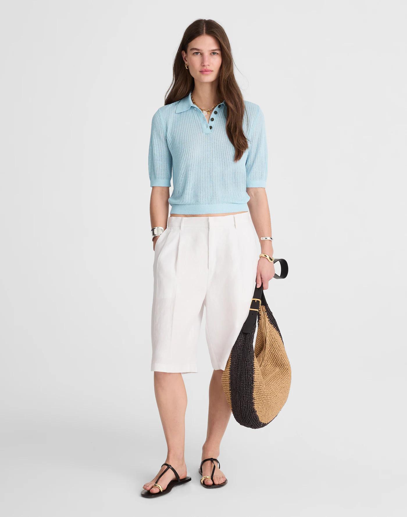 Short-Sleeve Polo Sweater Tee Product Image