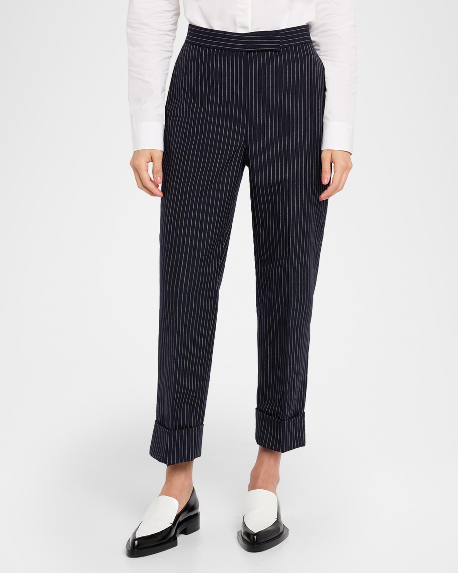 Pinstriped Backstrap Cropped Trousers Product Image