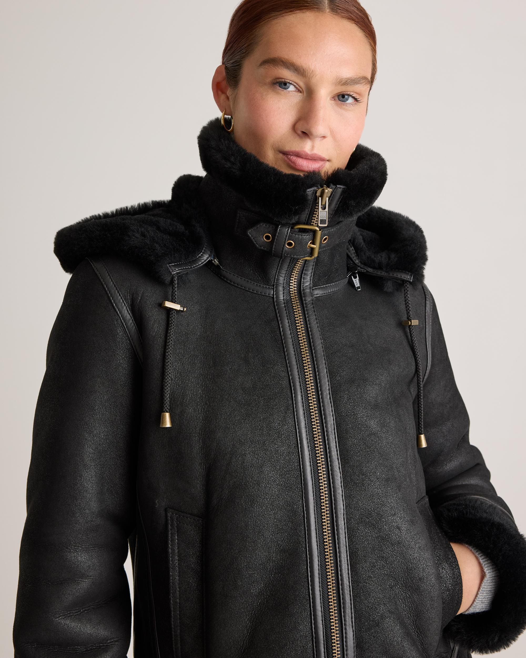 Quince | Women's 100% Shearling Cold Weather Bomber Jacket Leather Product Image