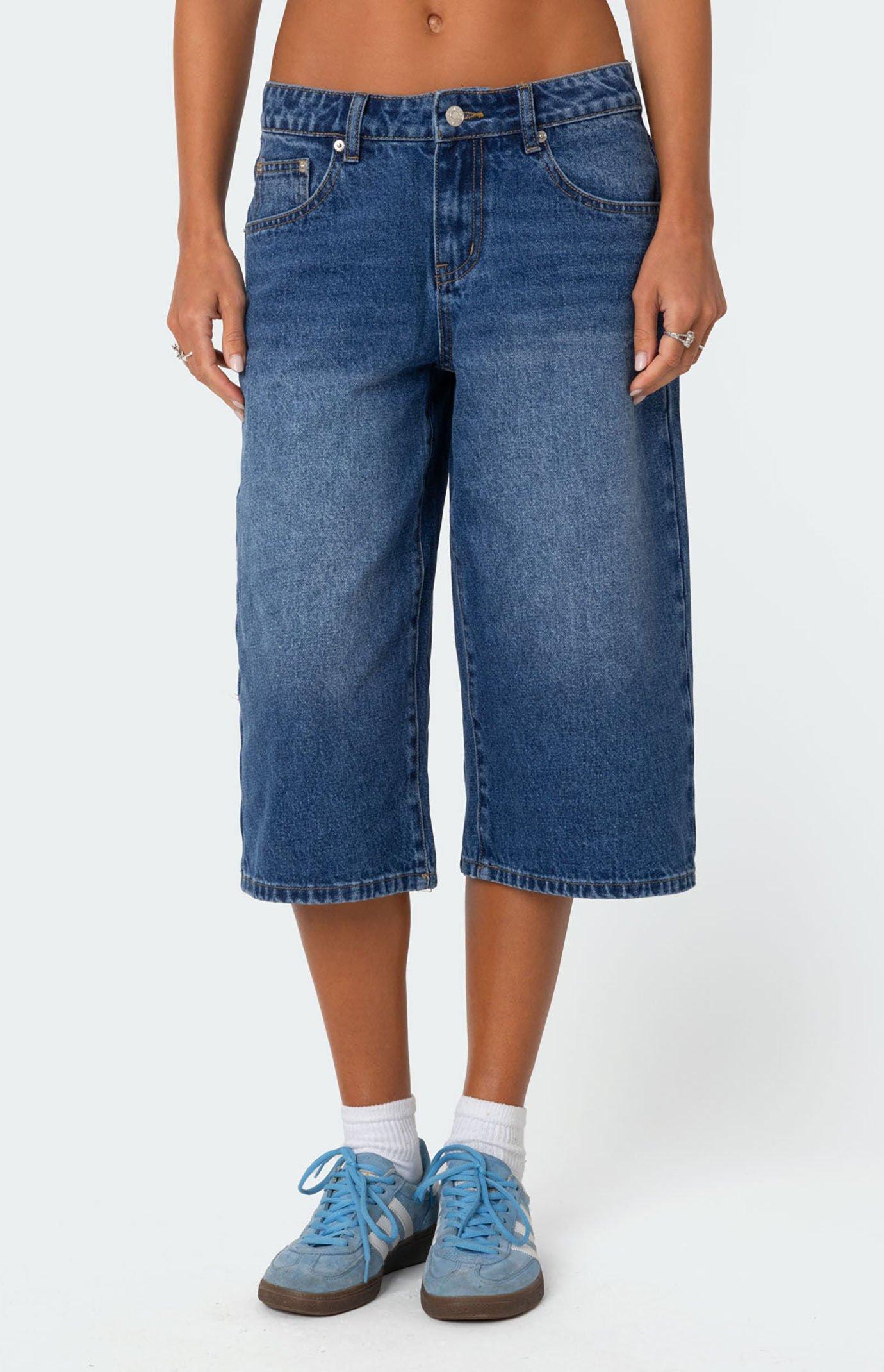 Edikted Women's Xtra Long Low Rise Denim Bermuda Shorts Product Image