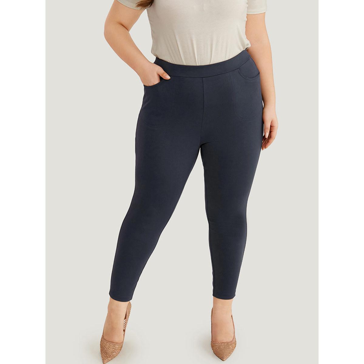 Plus Size Plain High Rise Skinny Pocket Pants Women Midnight Casual Skinny High Rise Dailywear Pants BloomChic 12/L Product Image