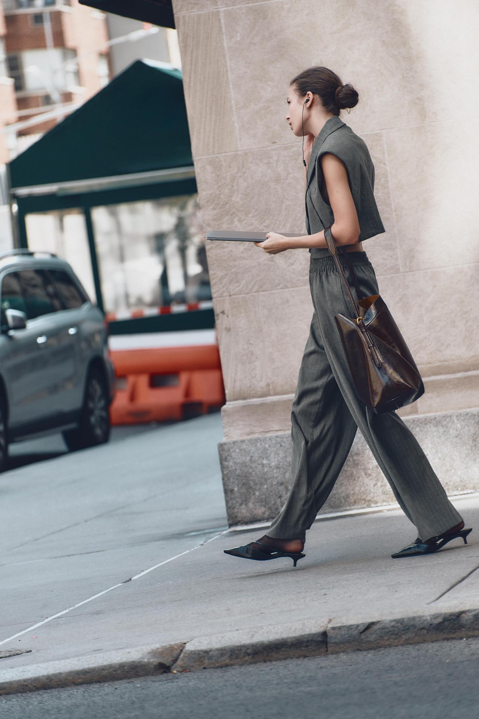 WIDE LEG PINSTRIPE PANTS Product Image
