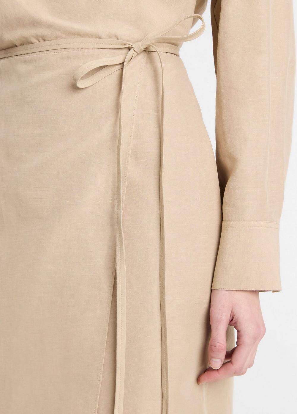 Womens Cotton-Linen-Blend Wrap Midi-Shirtdress Product Image