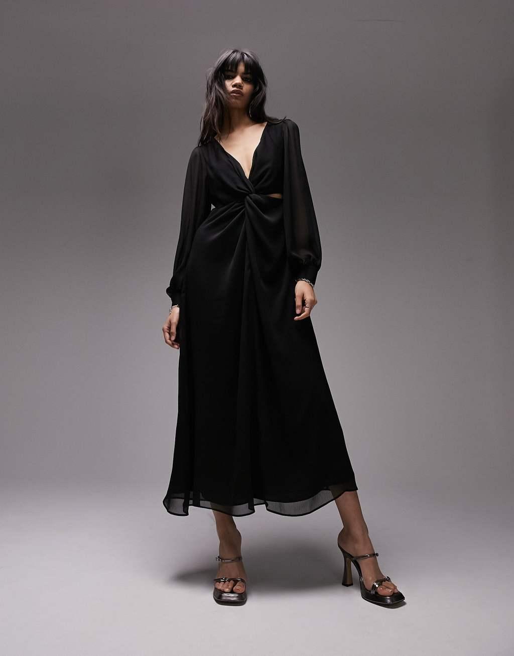 Topshop long sleeve twist cut out midi dress Product Image