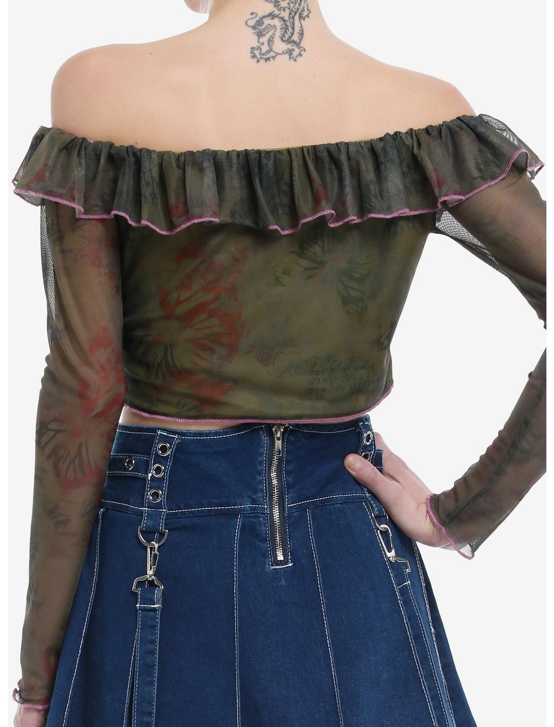 Grunge Butterfly Floral Off-The-Shoulder Crop Top Product Image