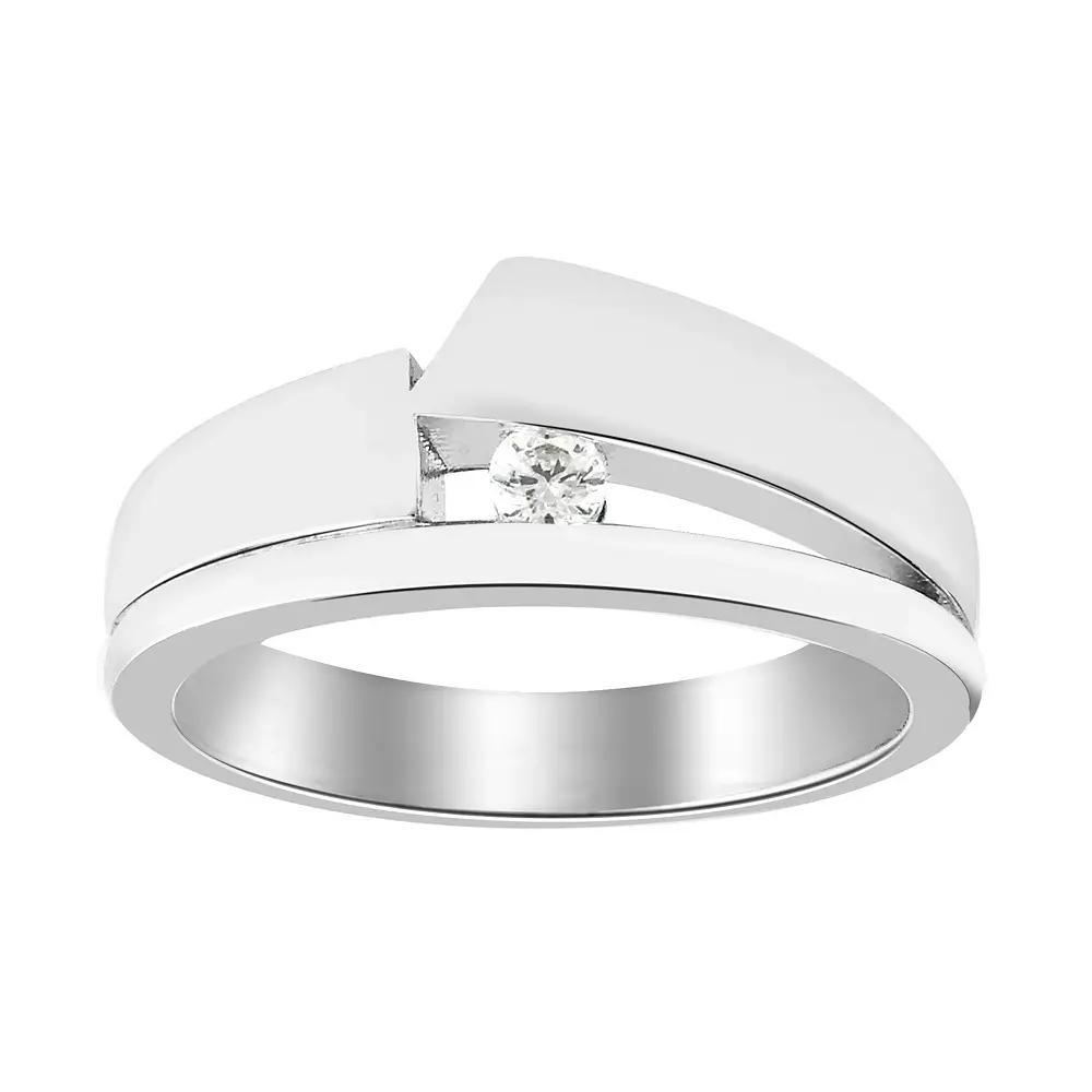SIRI Sterling Silver Rhodium-Plated Contemporary Band Ring with Diagonal Cubic Zirconia, Women's, Size: 8 Product Image