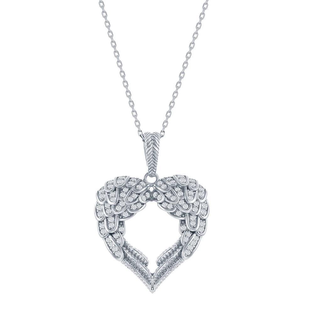Argento Bella Sterling Silver Cubic Zirconia Angel Wings Heart Pendant Necklace, Women's, Size: 18" Product Image