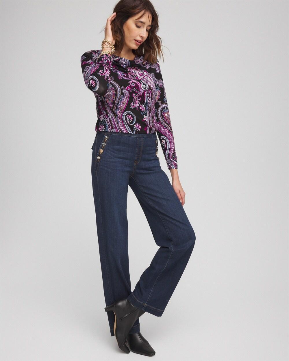 Embellished Wide Leg Pull On Jeans Product Image