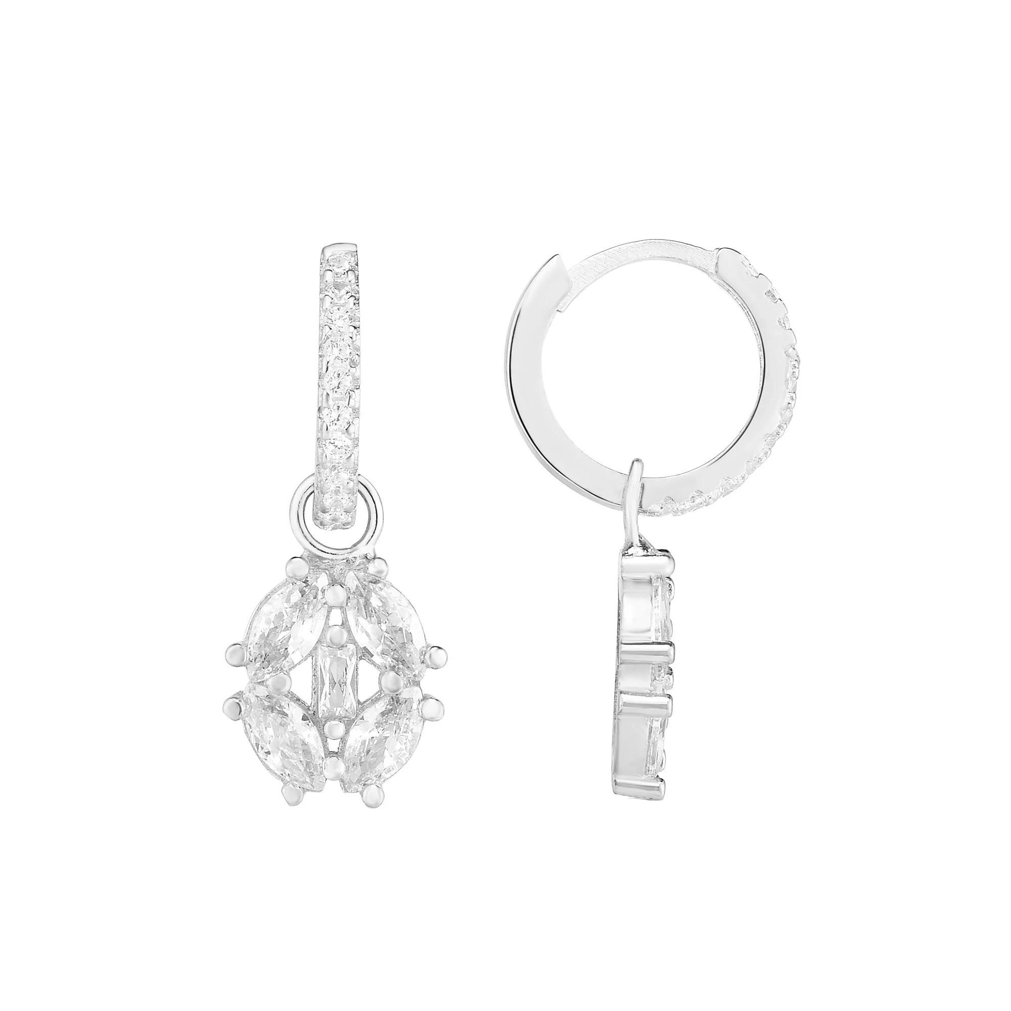 Sunkissed Sterling Cubic Zirconia Hoop Drop Earrings, Women's, Silver Tone Product Image
