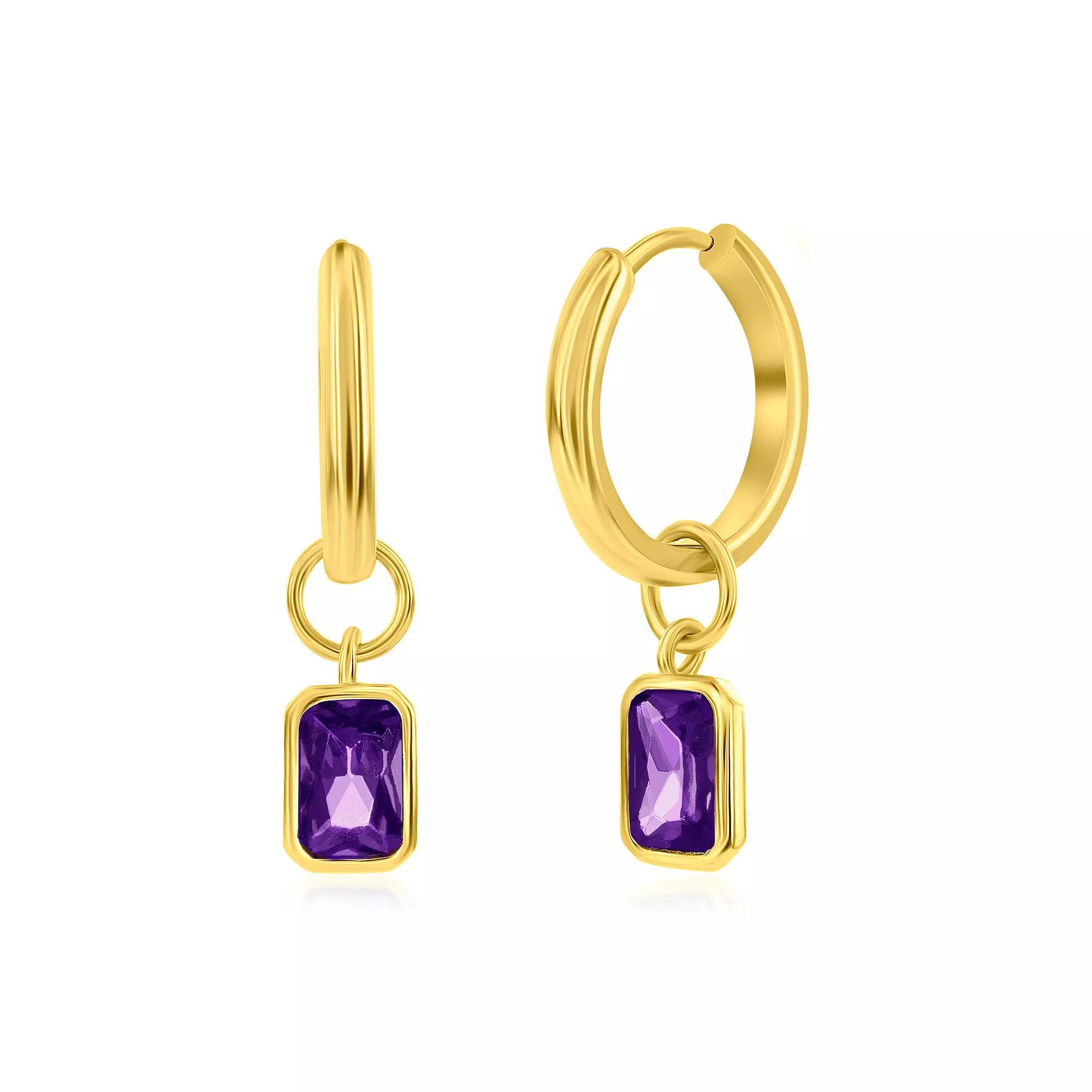 Argento Bella Gold Tone Sterling Silver Cubic Zirconia Birthstone Drop Hoop Earrings, Women's, February Product Image