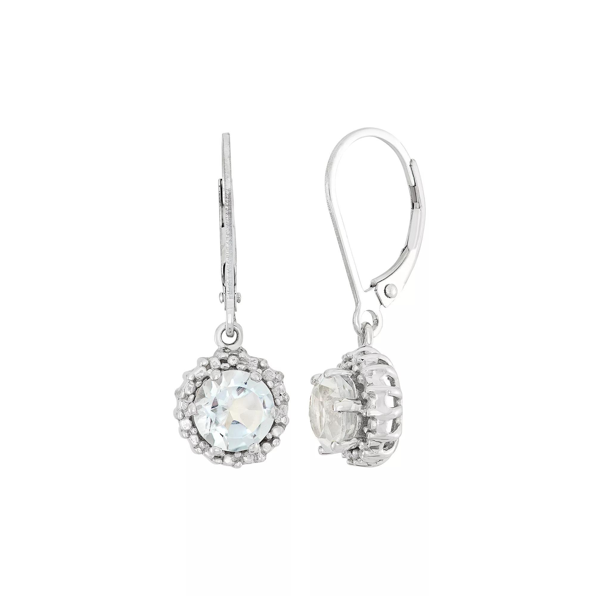 Jewelexcess White Topaz & Diamond Accent Sterling Silver Halo Drop Earrings, Womens Product Image
