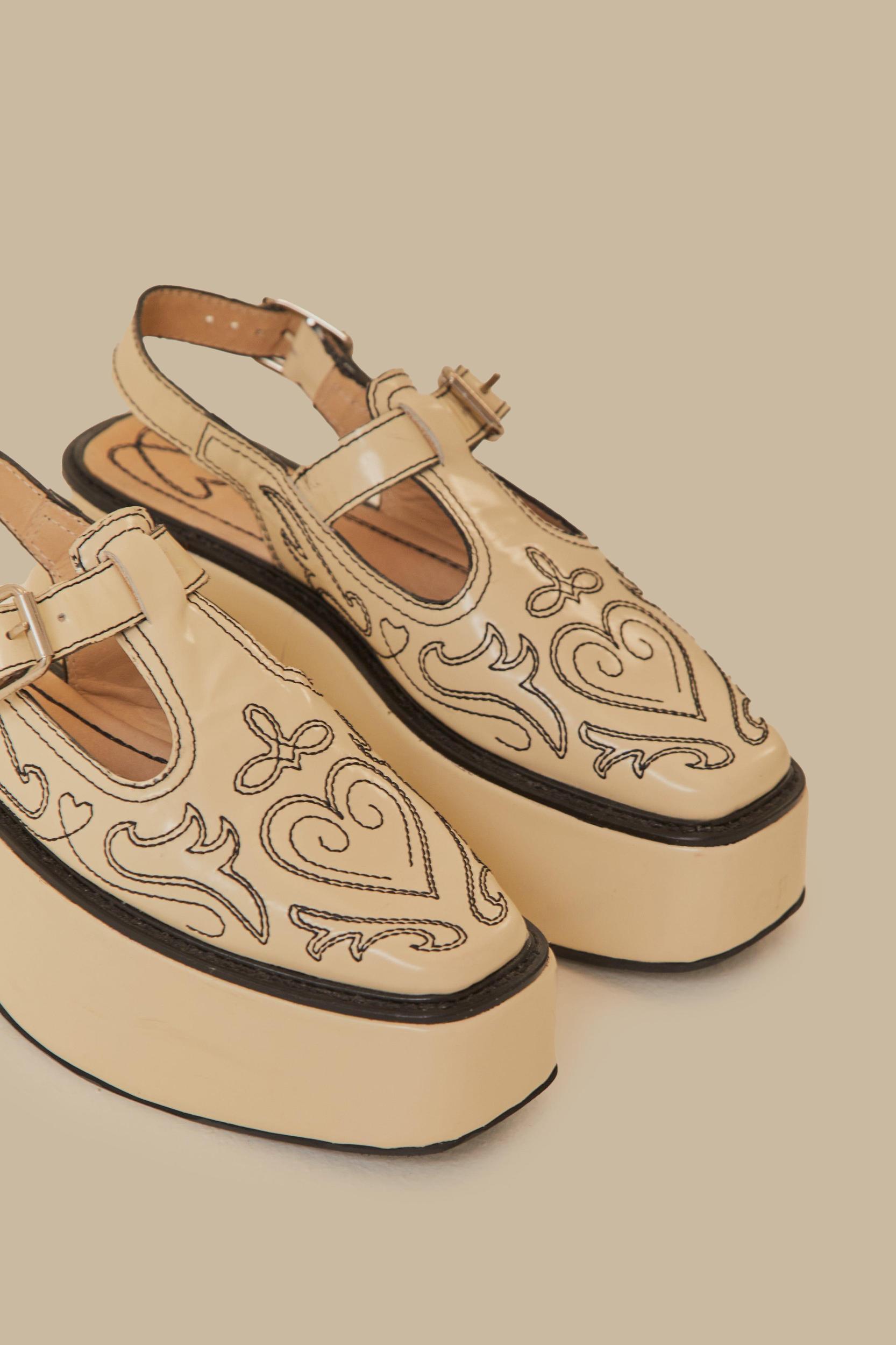 Ivory T-Strap Embroidered Flatform, IVORY / 10 Product Image
