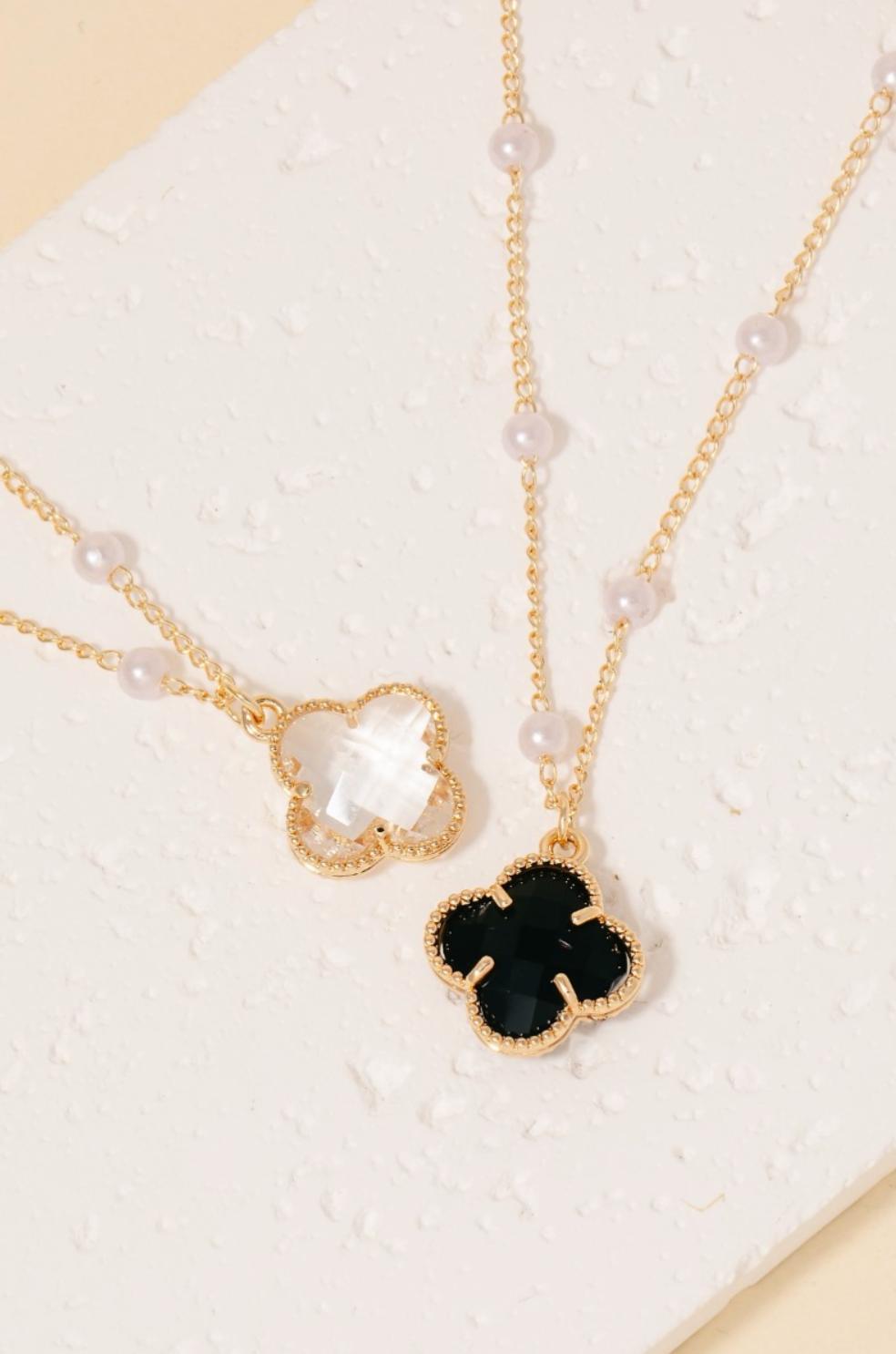Glass Clover Pendant Pearl Beaded Necklace Product Image
