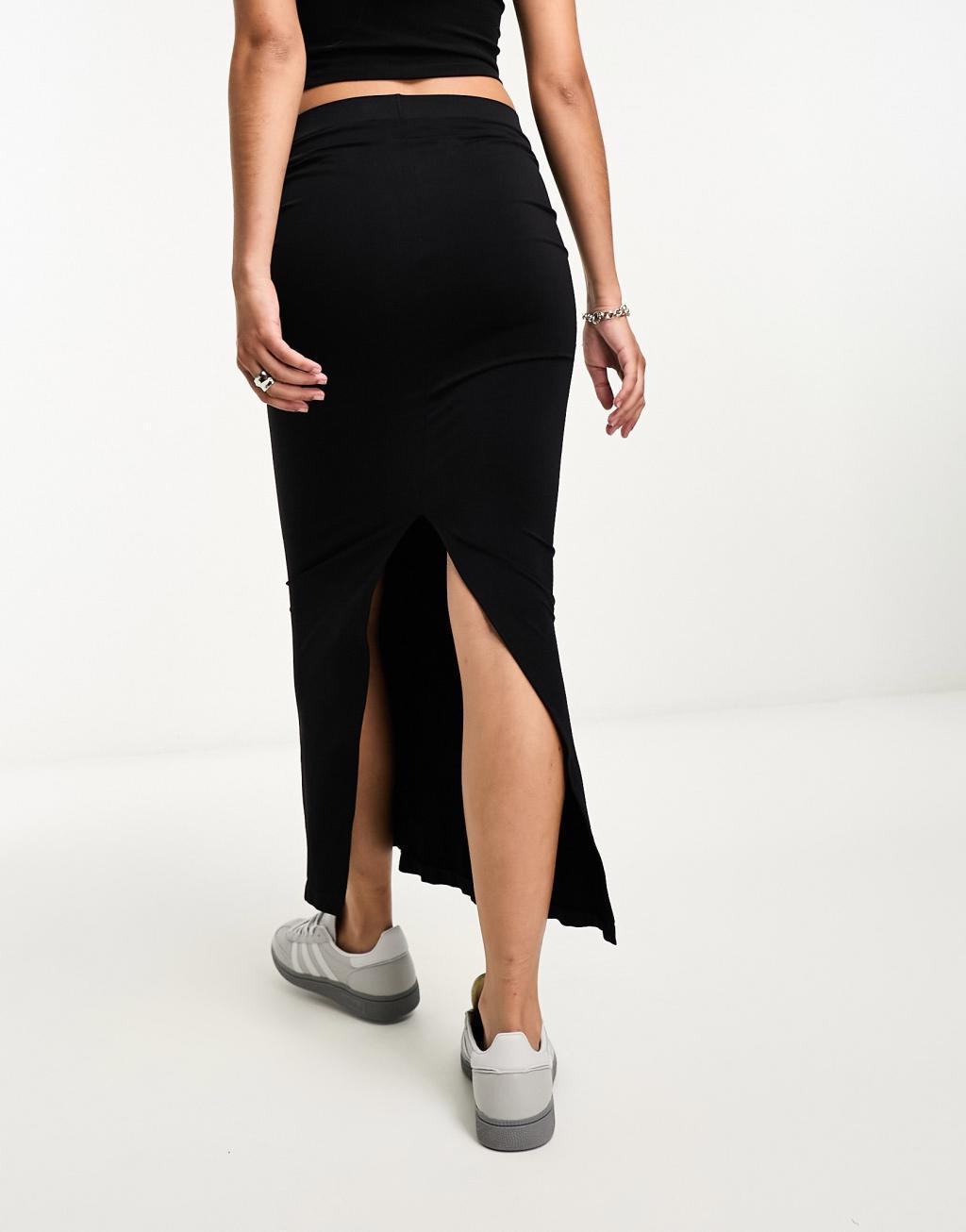 Miss Selfridge seamless low rise midaxi skirt in black Product Image