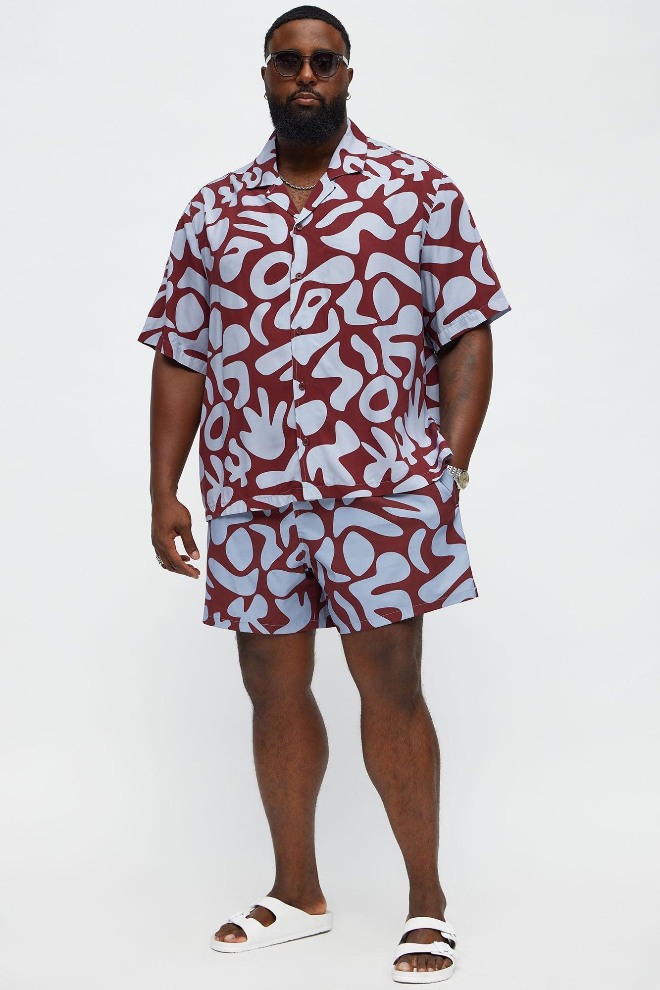 Chateau Abstract Printed Swim Mid Trunk - Burgundy/combo Product Image