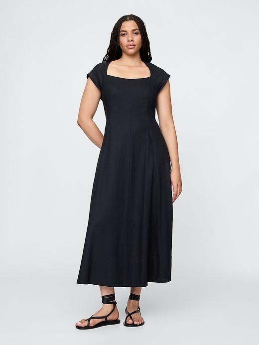 Linen-Blend Cap-Sleeve Maxi Dress Product Image