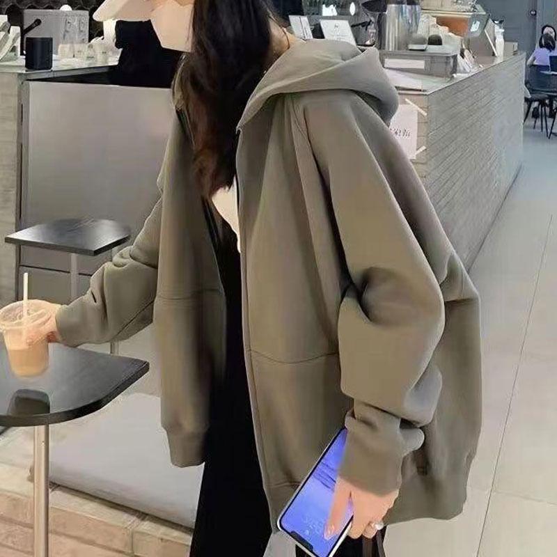 Plain Zip-Up Hoodie Product Image