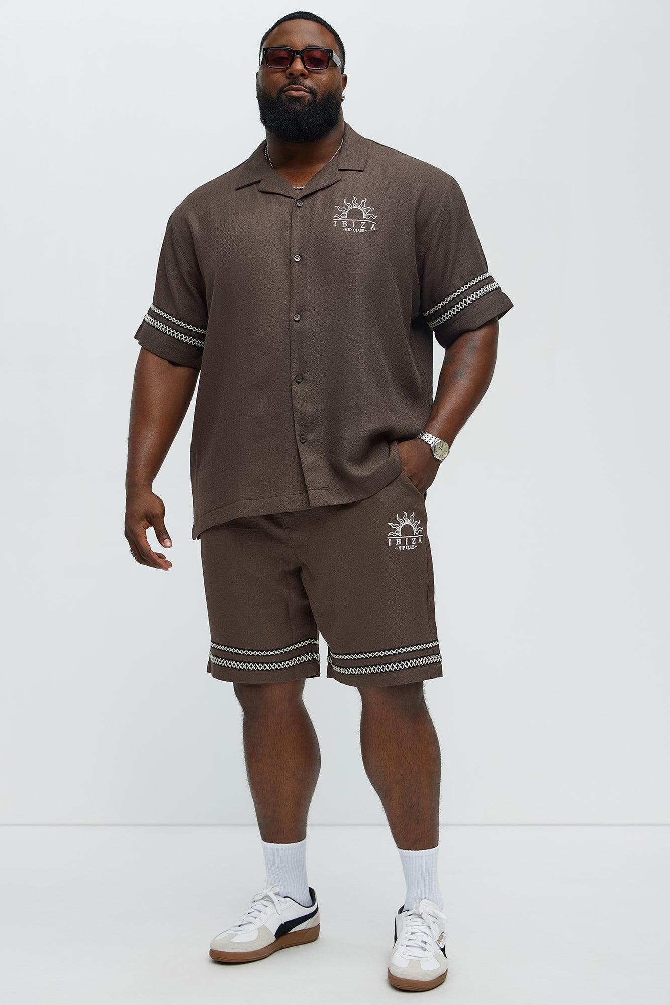 Ibiza VIP Club Linen Like Button Up - Chocolate Male Product Image