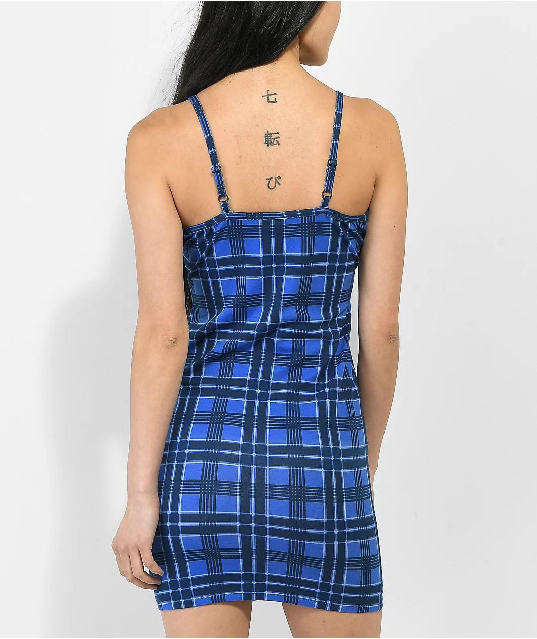 Broken Promises Leash Blue Plaid Tank Dress Product Image