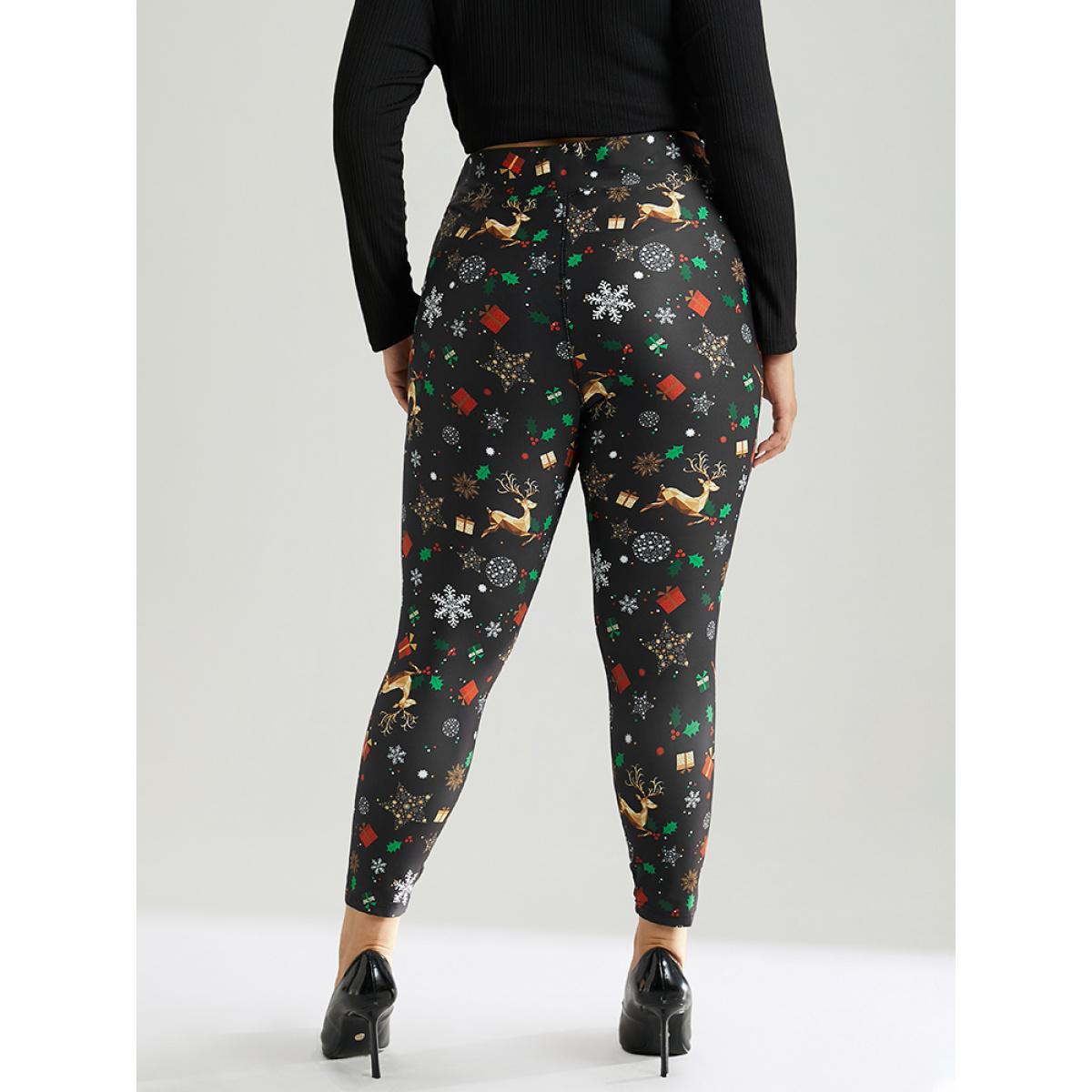 Plus Size Christmas Print Elastic Waist Leggings Women Black Casual High stretch Skinny High Rise Dailywear Leggings BloomChic 22-24/3X Product Image