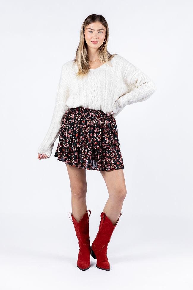 Breezy Black Floral Tiered Skort FINAL SALE Product Image