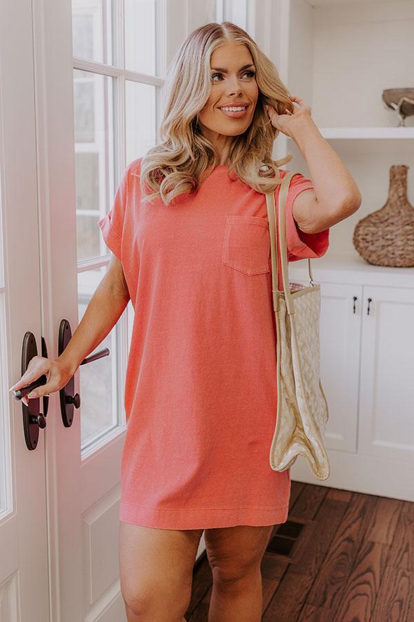 Cafe Meetup Vintage Wash T-Shirt Dress in Coral Product Image