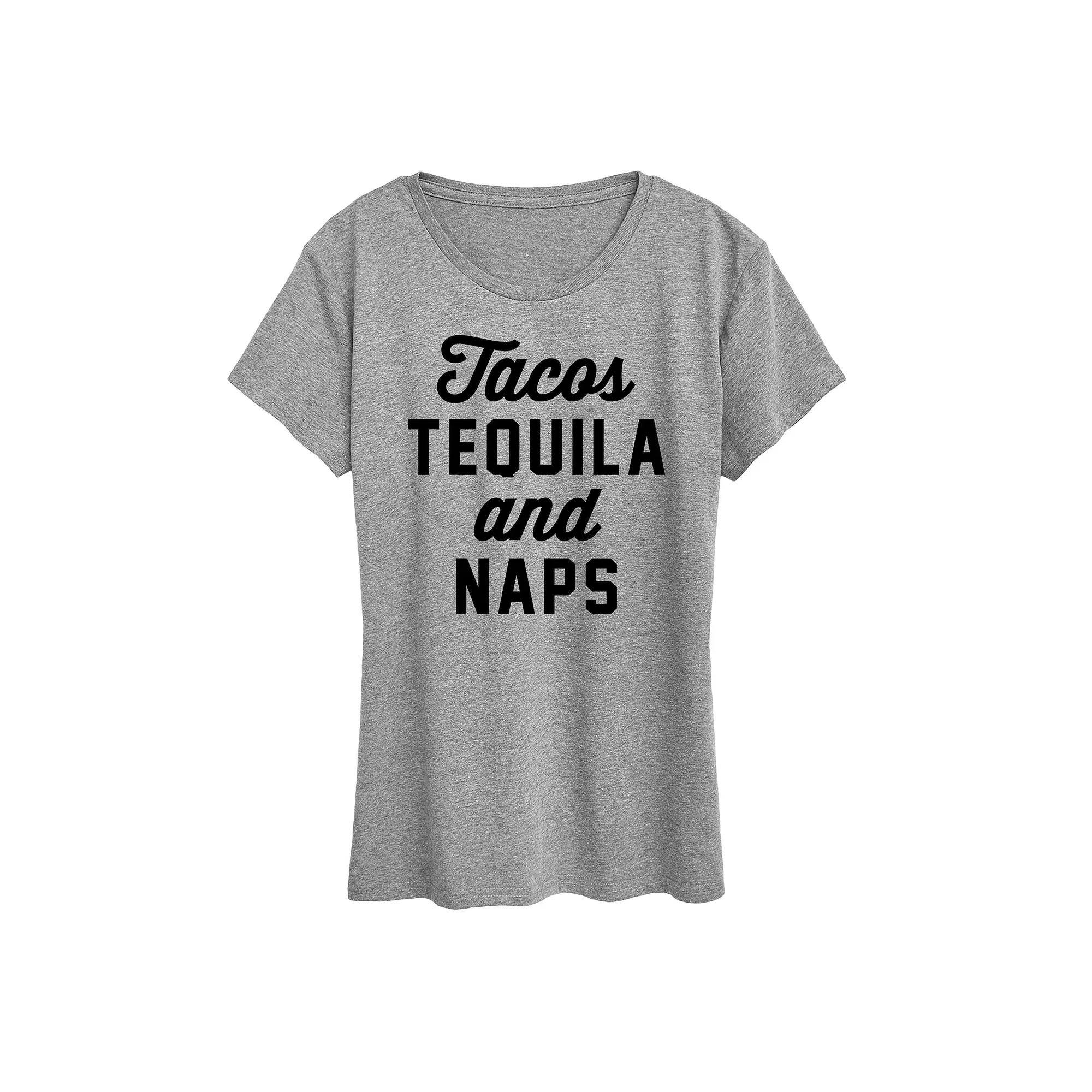 Womens Tacos Tequila And Naps Graphic Tee Grey Gray Product Image