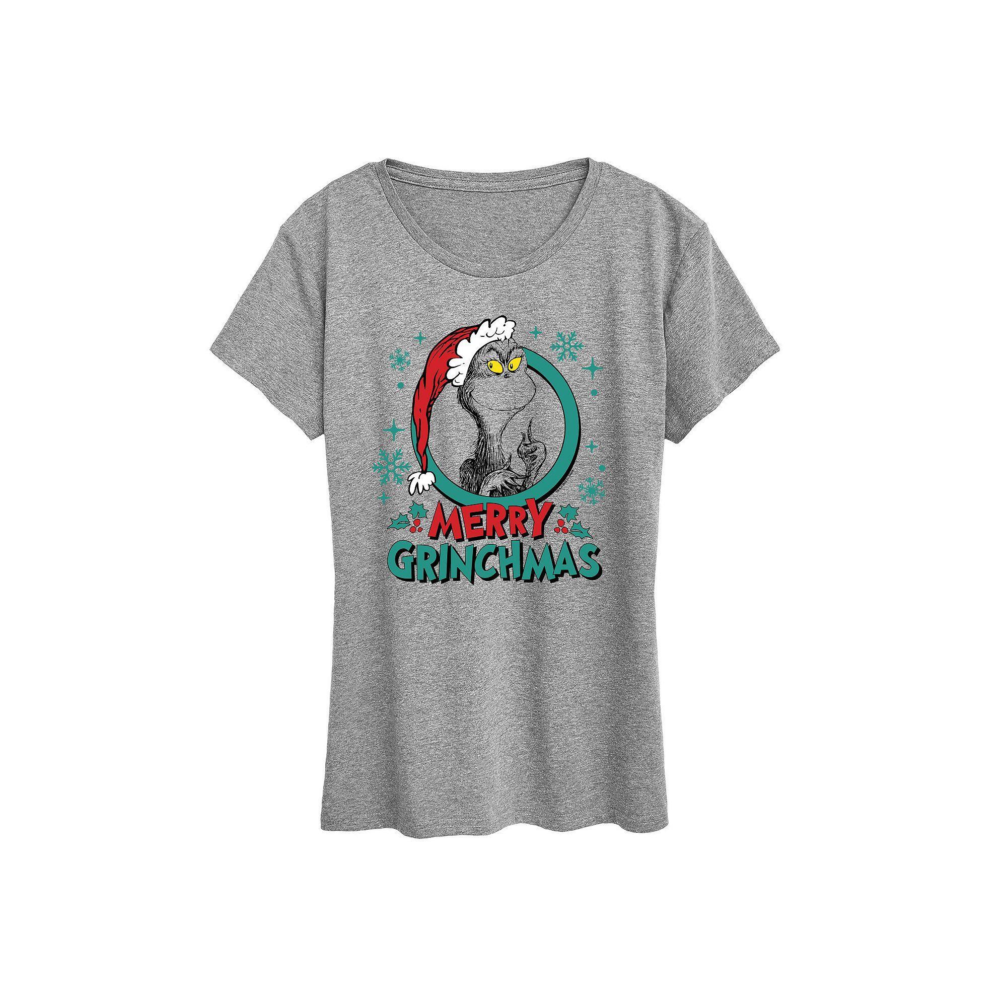 Womens Dr. Seuss The Grinch Grinchmas Circle Graphic Tee, Girls Grey Gray Product Image