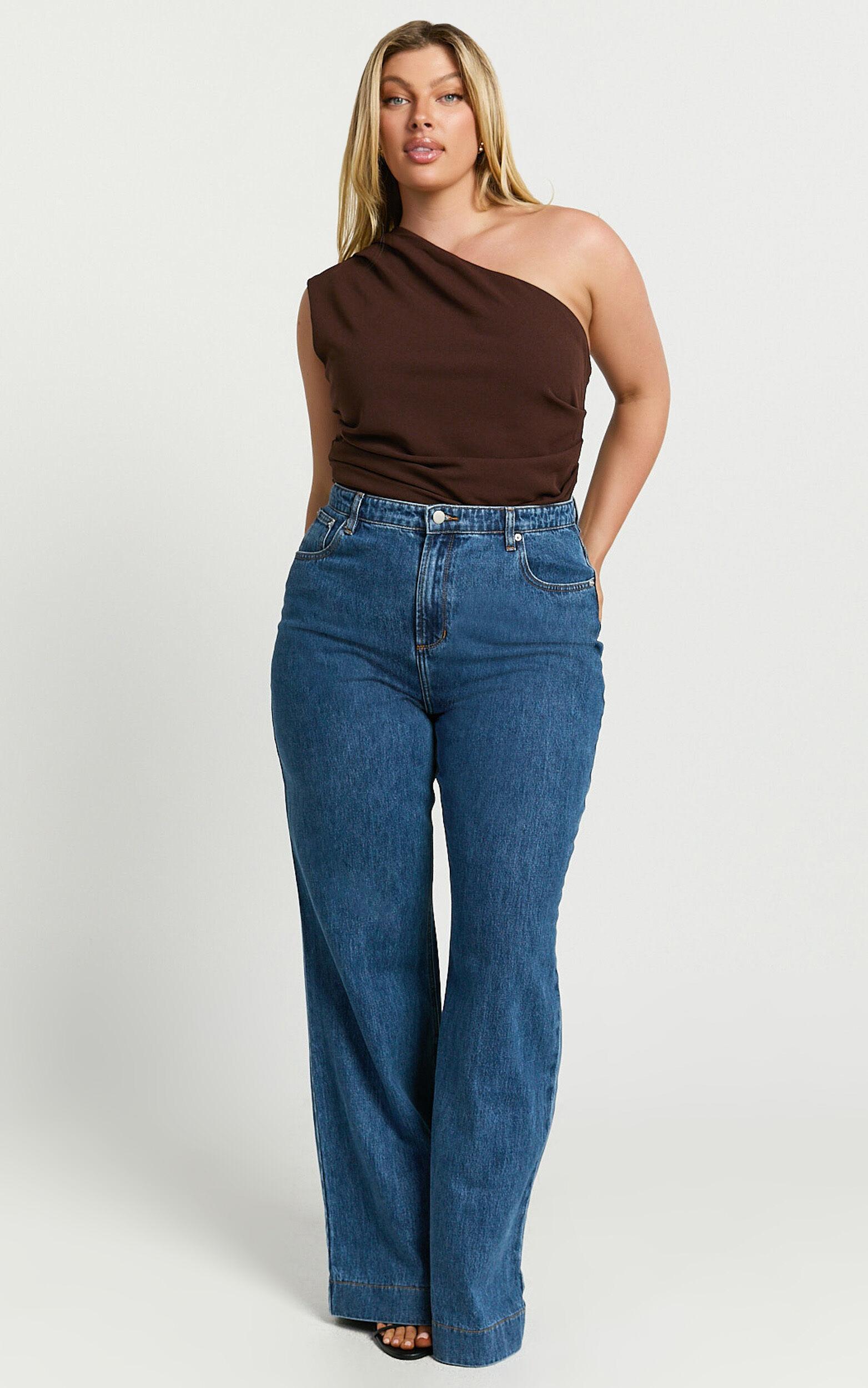 Emman Jeans - High Waisted Cotton Wide Leg Denim Jeans in Dark Blue Wash Product Image