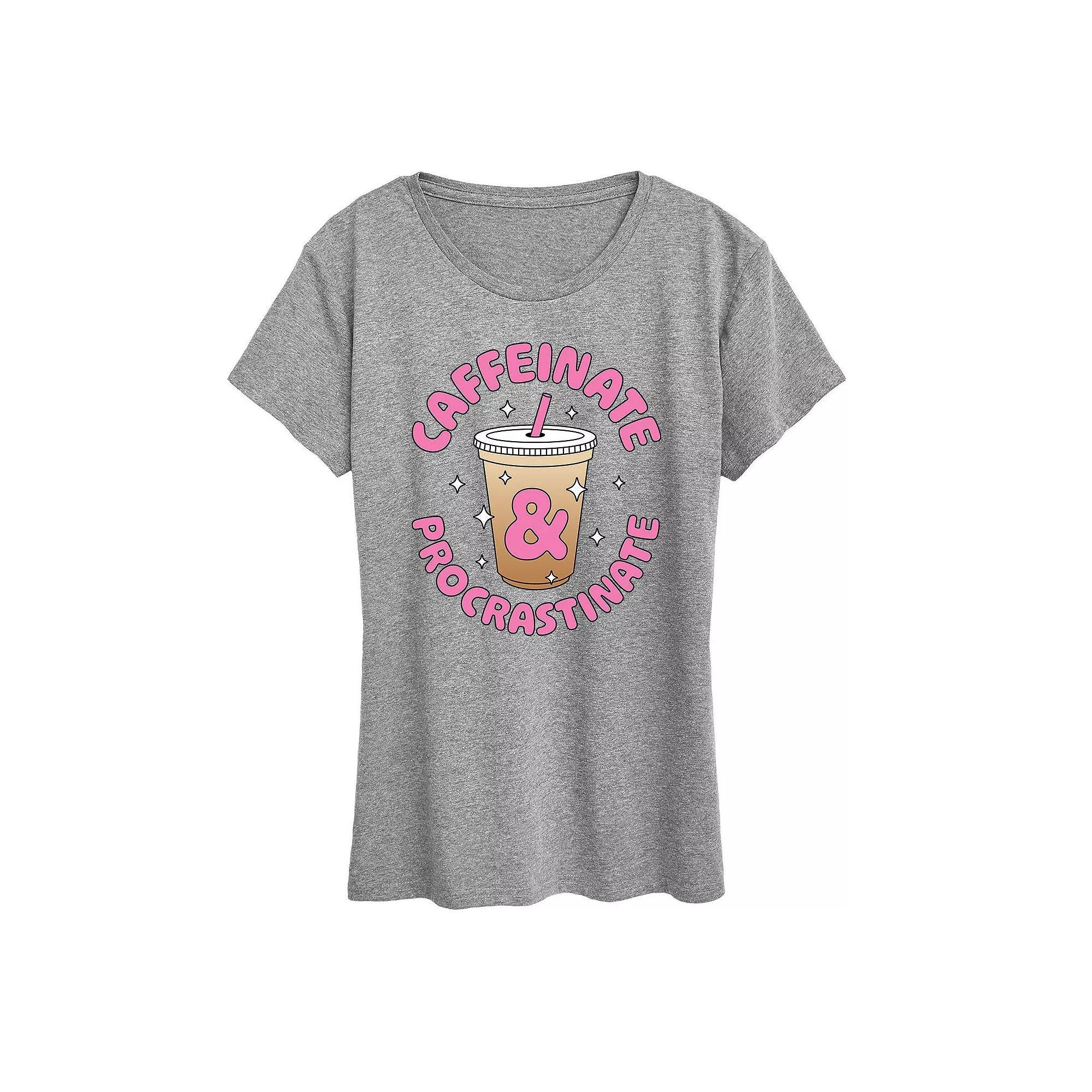Womens Caffeinate And Procrastinate Graphic Tee, Girls Grey Gray Product Image