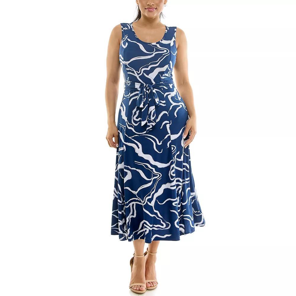 Women's Nina Leonard Belted Sleeveless Print Midi Dress, Size: XL, Brown Team Product Image