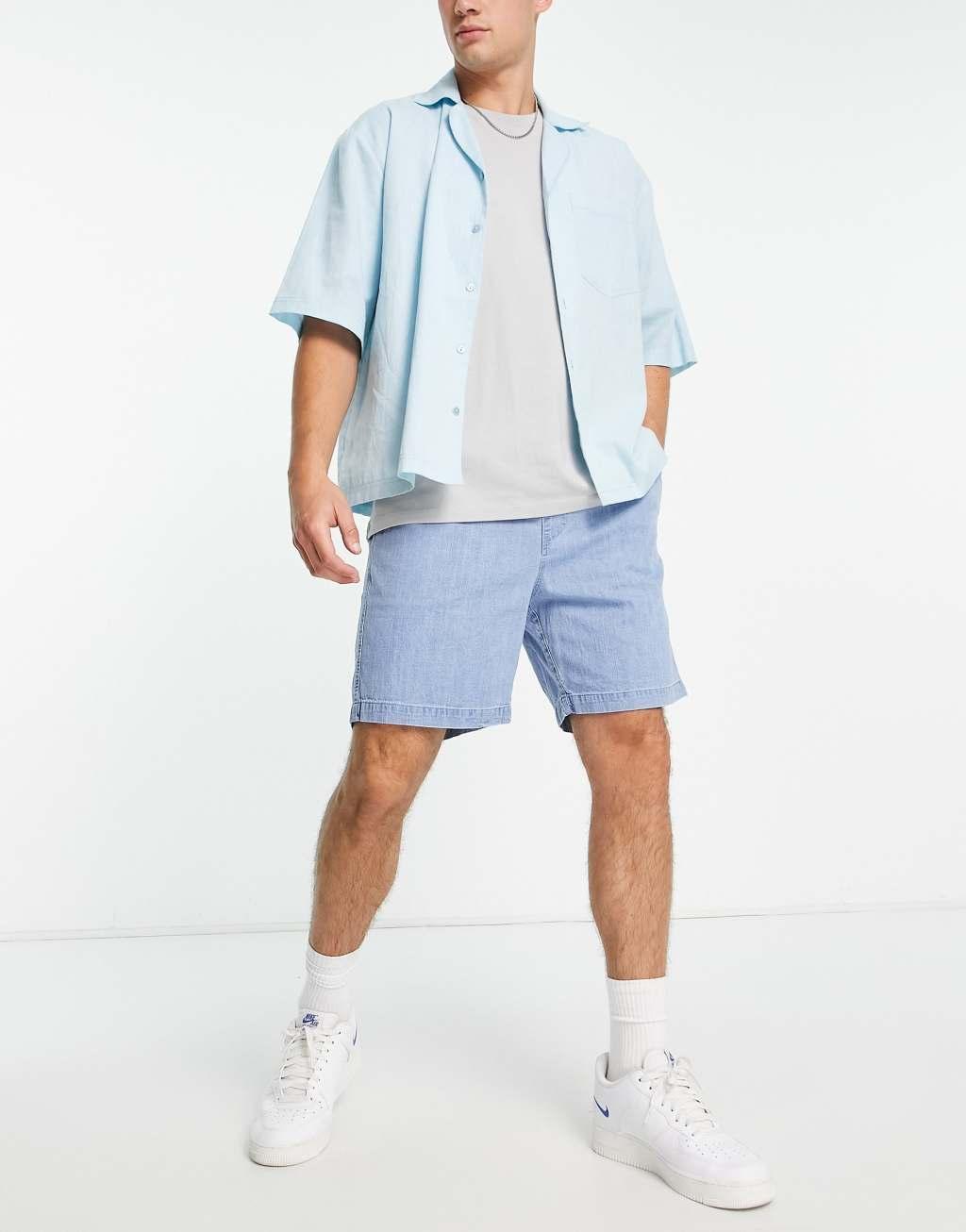 Farah redwald stone wash denim shorts in blue  Product Image