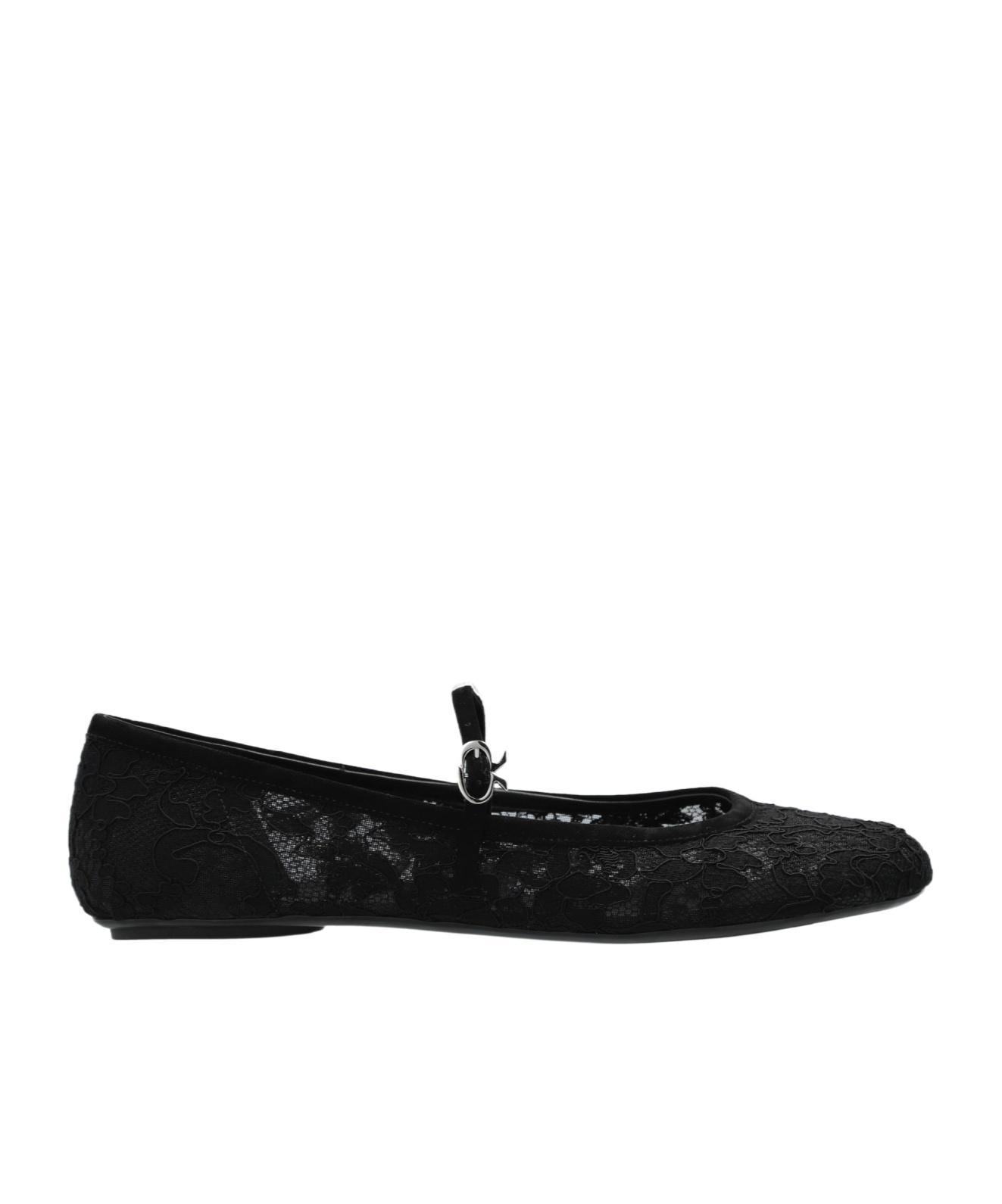 GIANVITO ROSSI Floral Lace Mary Jane Flats In Black Product Image