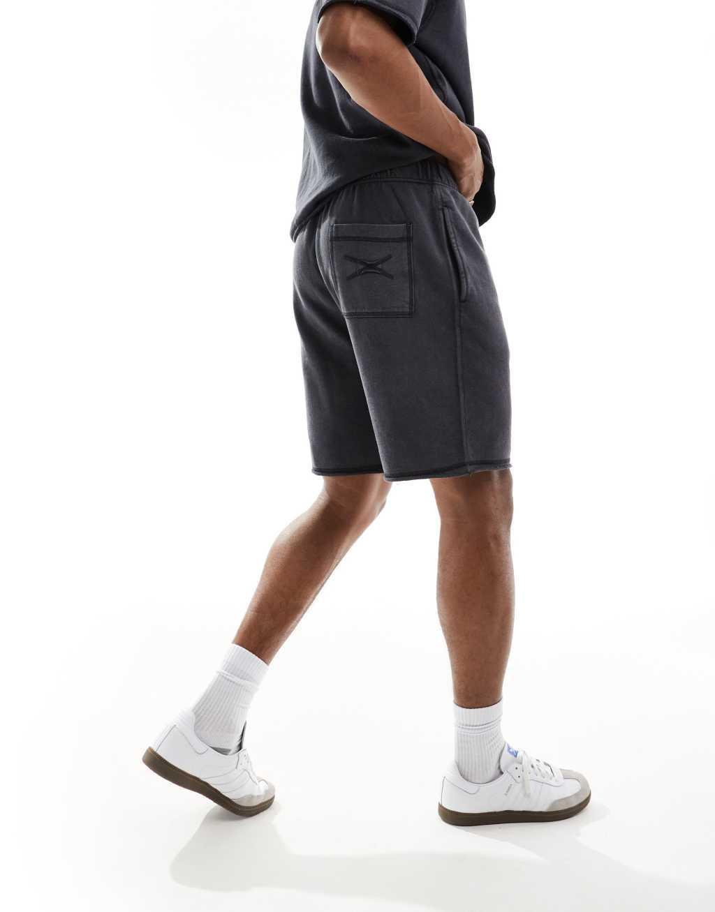 Bershka raw edge washed short in black - part of a set Product Image