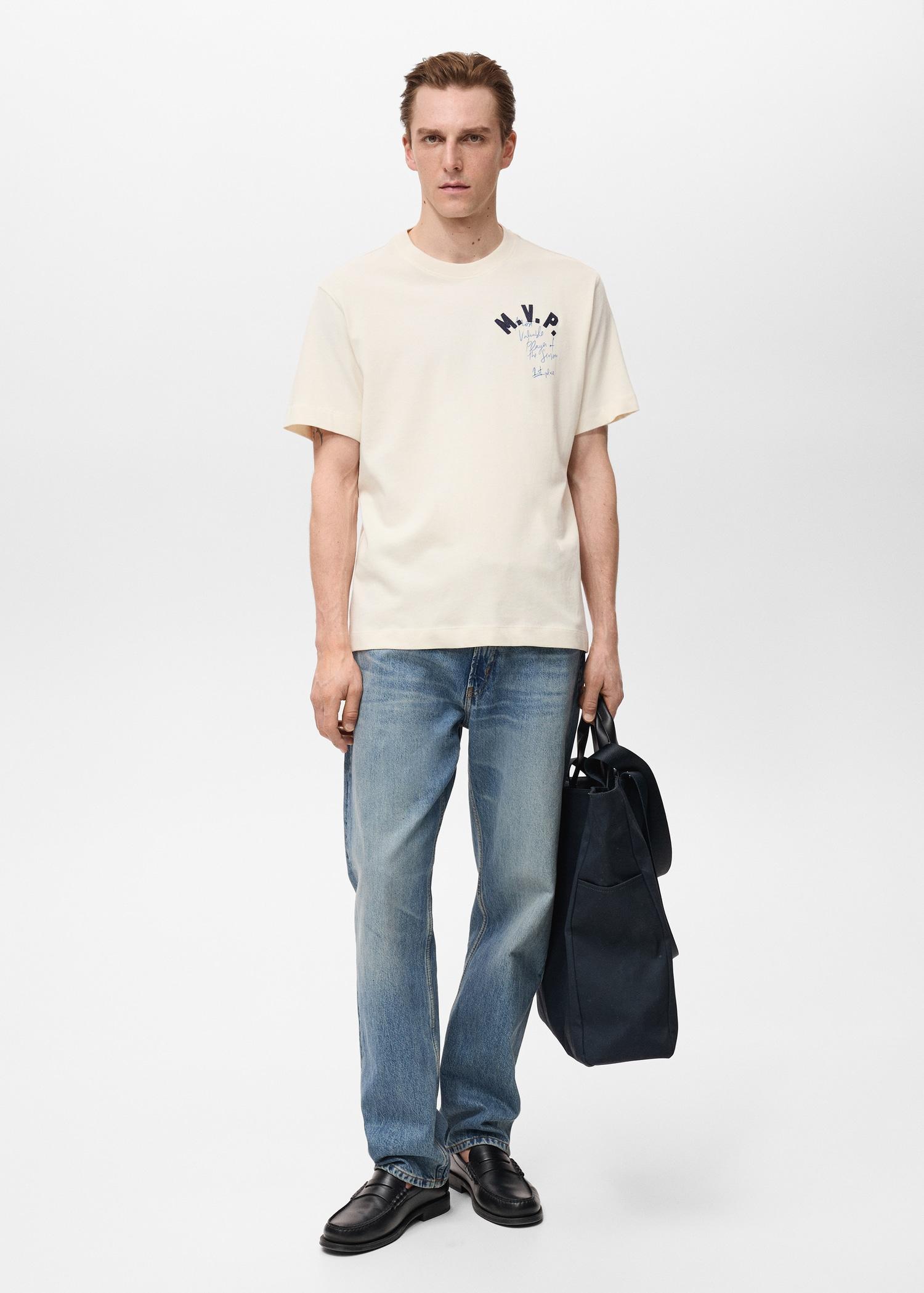 Embroidered cotton T-shirt - Men | MANGO USA Product Image