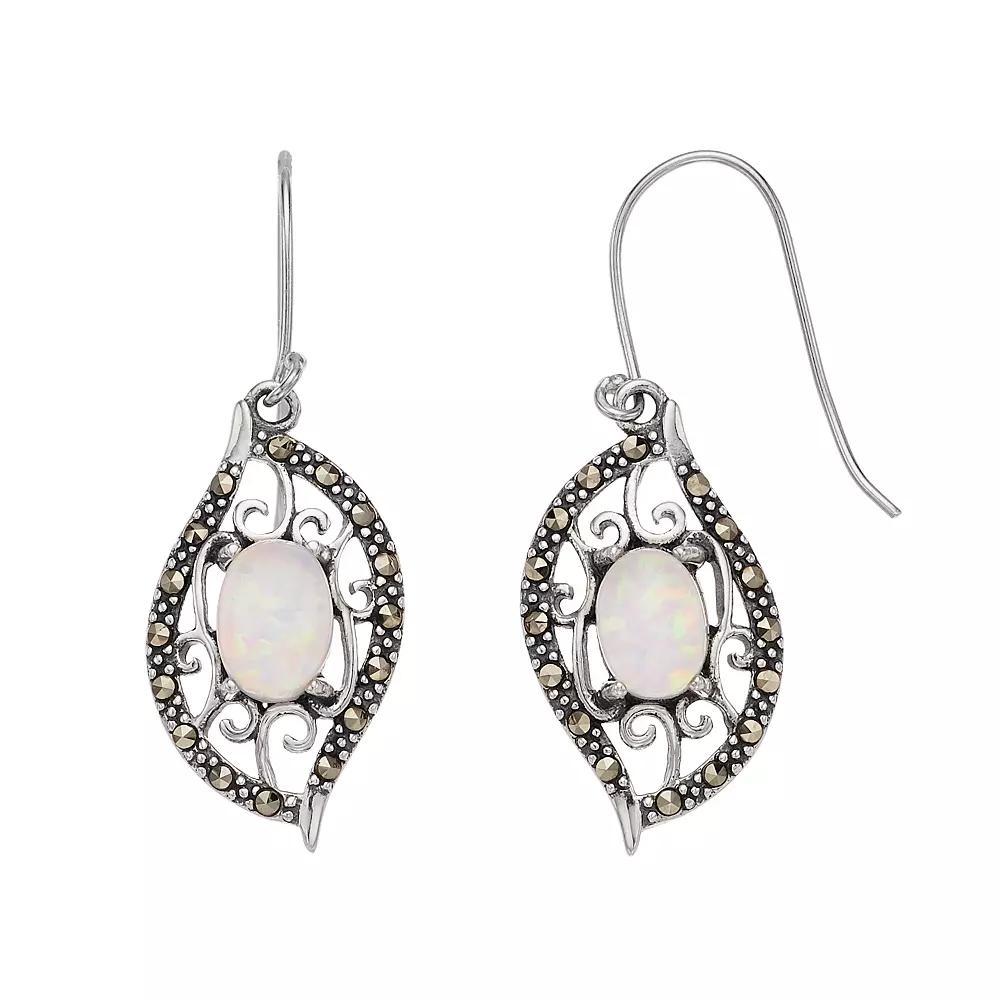 Tori Hill Sterling Silver Simulated White Opal & Marcasite Dangle Earrings, Women's Product Image