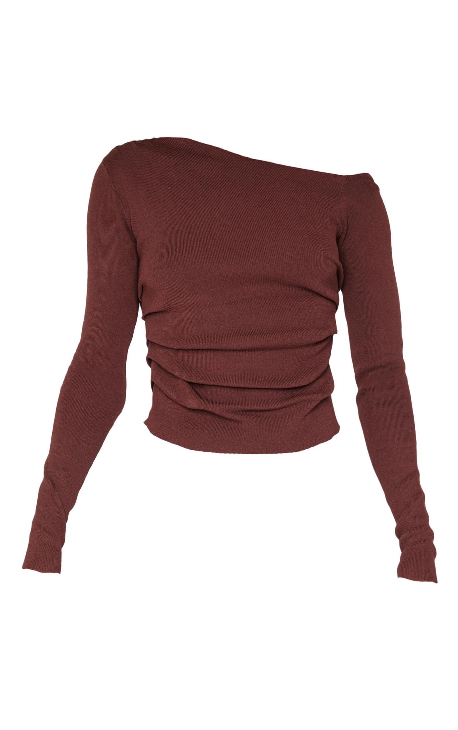 Chocolate Fine Knit Asymmetric Top Product Image