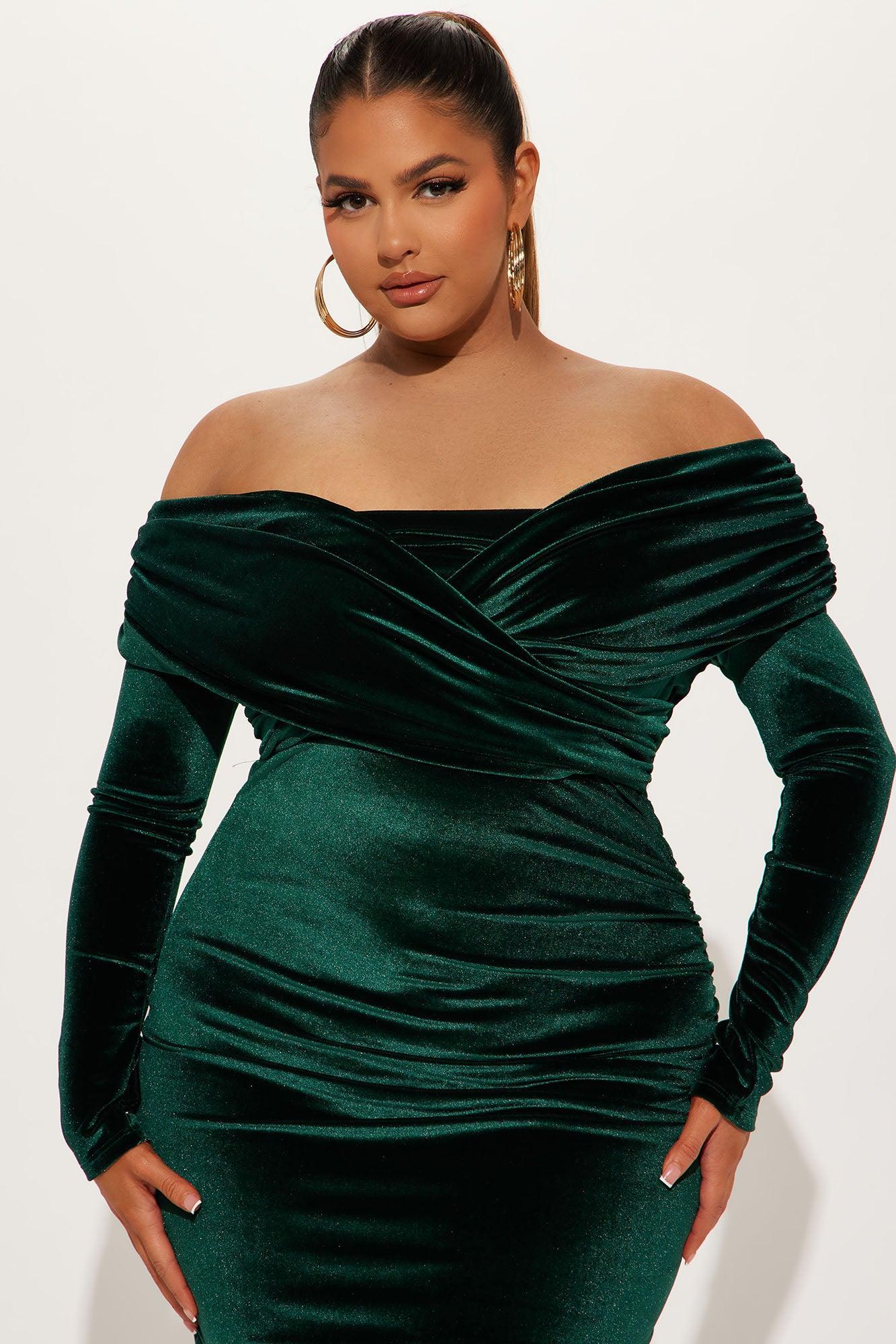 Ignore The Romance Velvet Midi Dress - Hunter Product Image
