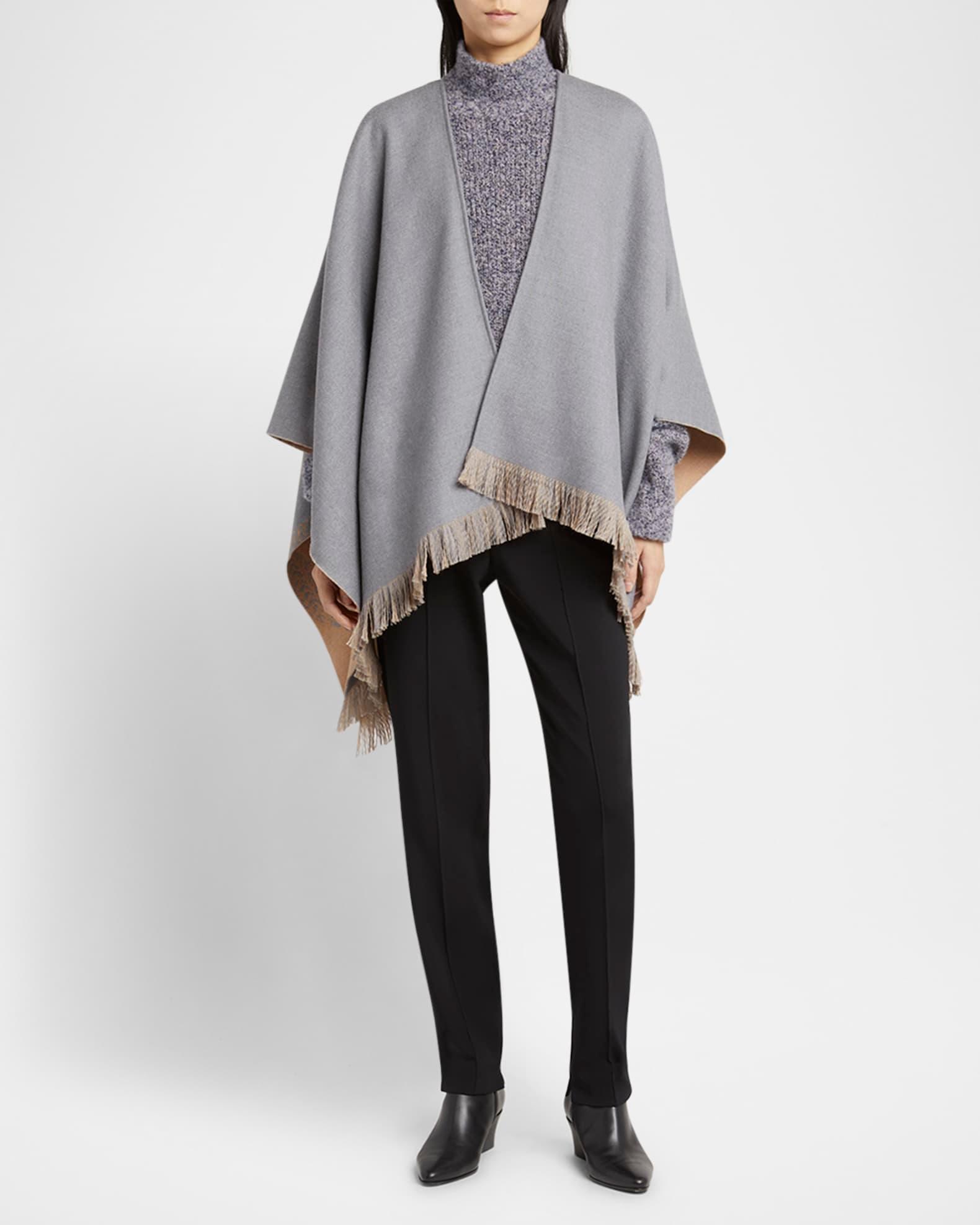 Wool Fringe-Trim Poncho  Product Image