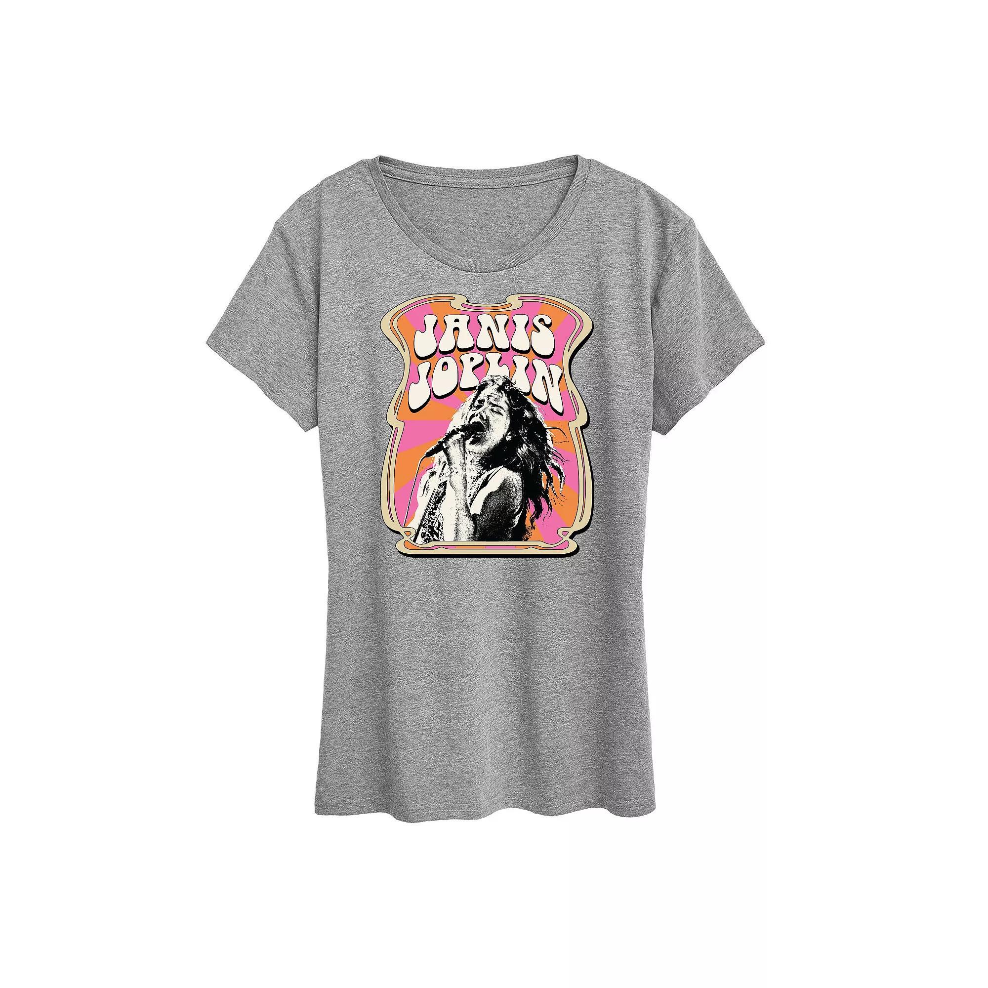Womens Janis Joplin Poster Style Graphic Tee, Girls Grey Gray Product Image