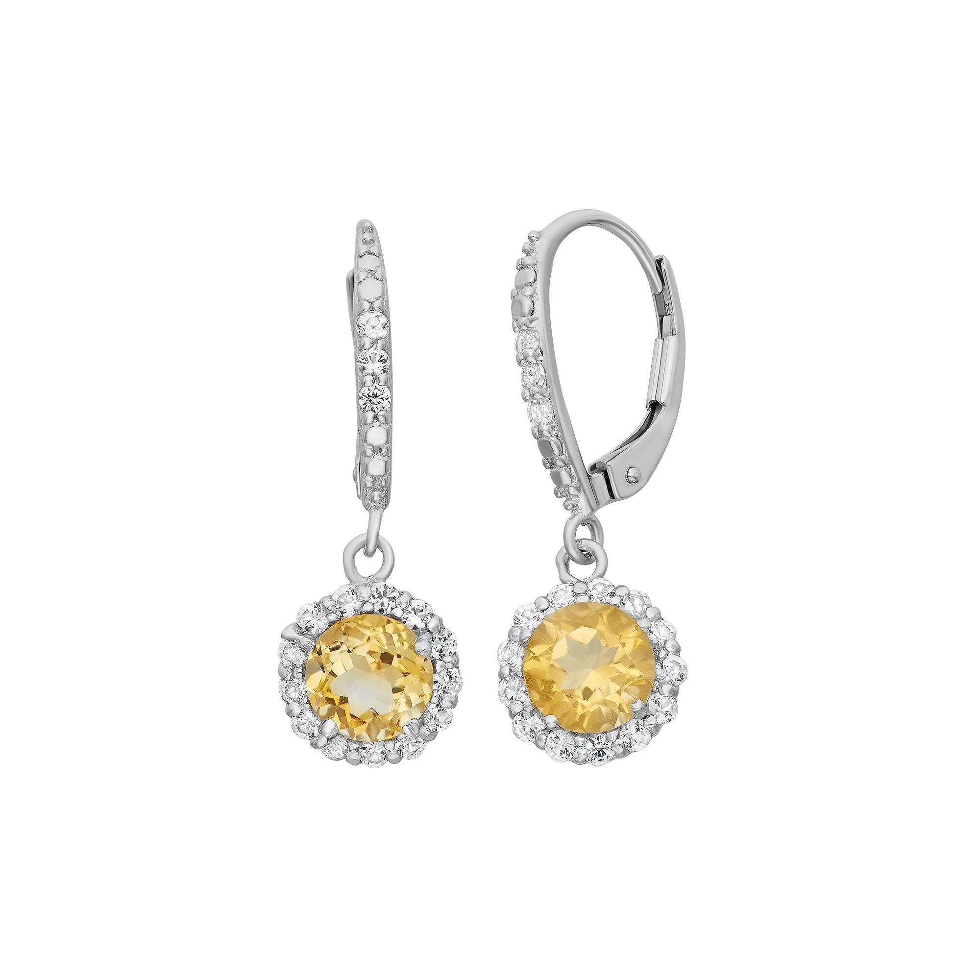 Designs by Gioelli Citrine and Lab-Created White Sapphire Sterling Silver Halo Drop Earrings, Women's, Multi Product Image