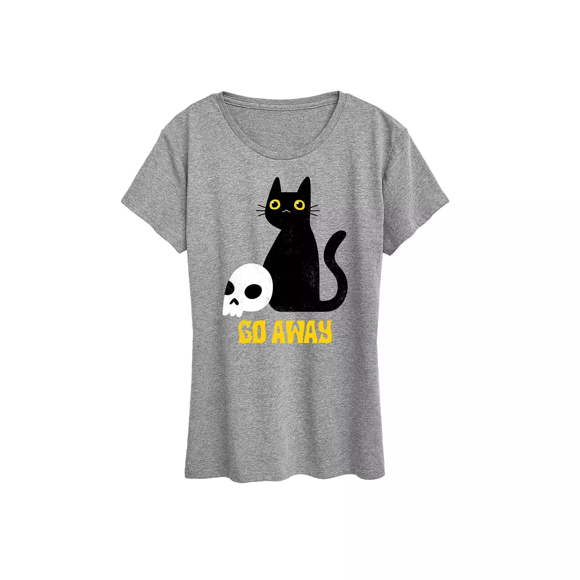 Womens Go Away Black Cat Graphic Tee Grey Royal Blue Product Image