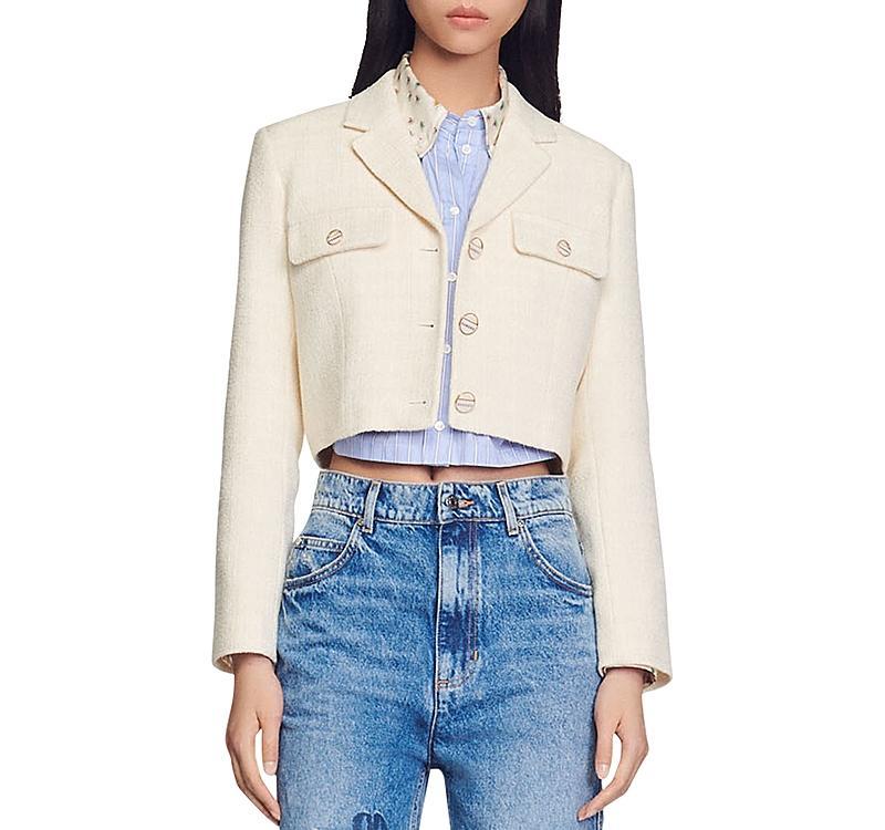 Womens Cropped Tweed Button-Up Jacket Product Image