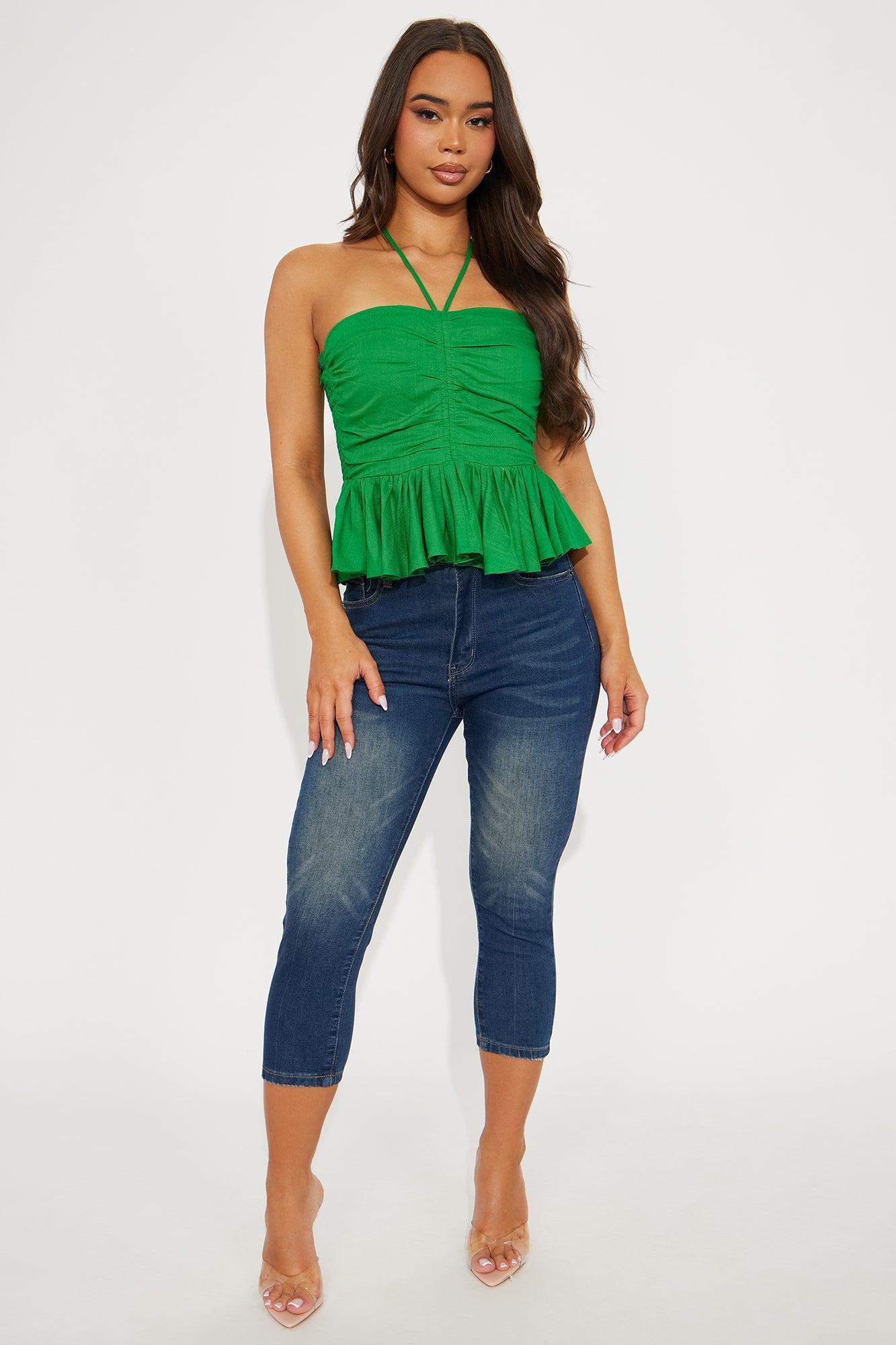 Josie Linen Halter Top - Kelly Green Product Image