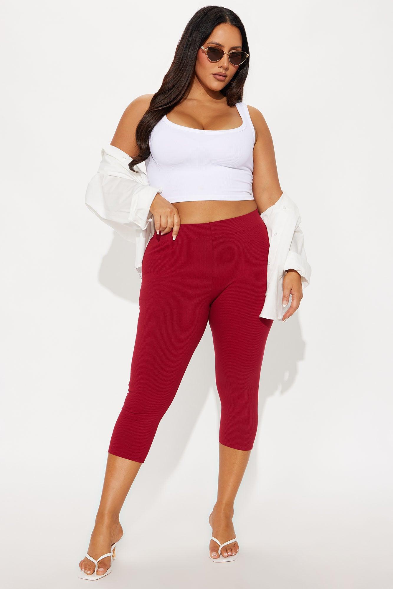 Tory Rib Heavy Contoured High Waisted Capri Legging - Red Product Image