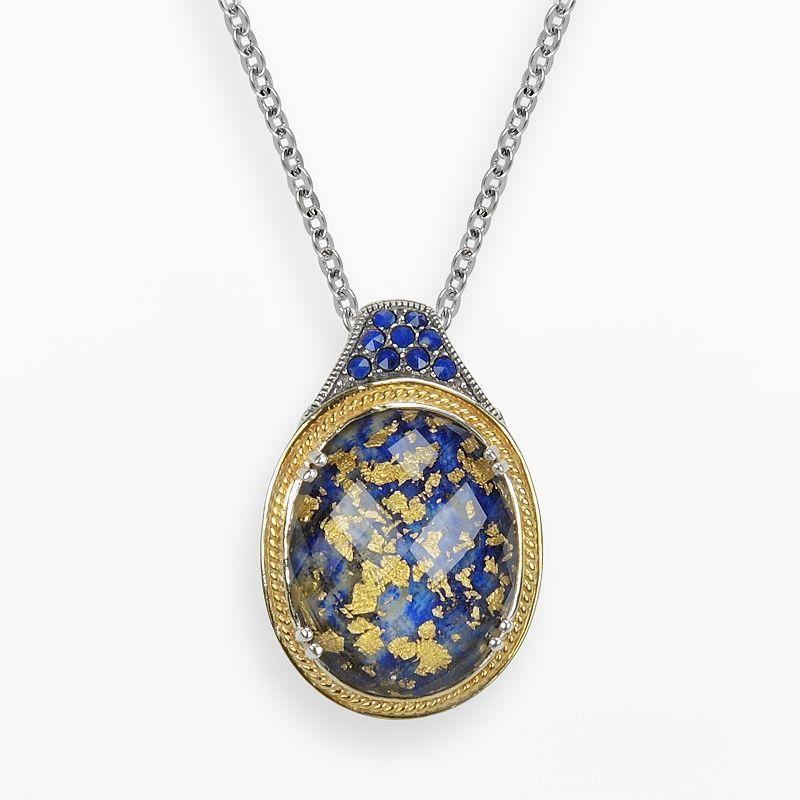 Lavish by TJM 14k Gold Over Silver & Sterling Silver Lapis & Crystal Doublet Pendant, Women's, Size: 18", Yellow Product Image